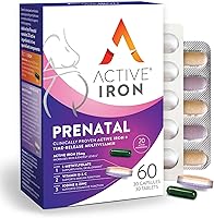 Vista 1 de Active Iron Prenatal, suplemento de hierro + vitaminas prenatales para mujeres, 30 cápsulas sin estreñimiento + 30 multivitaminas de liberación