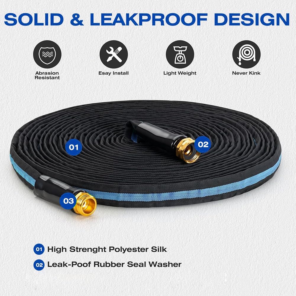 Manguera de jardín profesional de 50 pies con 3 arandelas reforzadas, conector universal para grifo, manguera de agua a prueba de fugas para todas las estaciones, se adapta a cualquier grifo, diseño