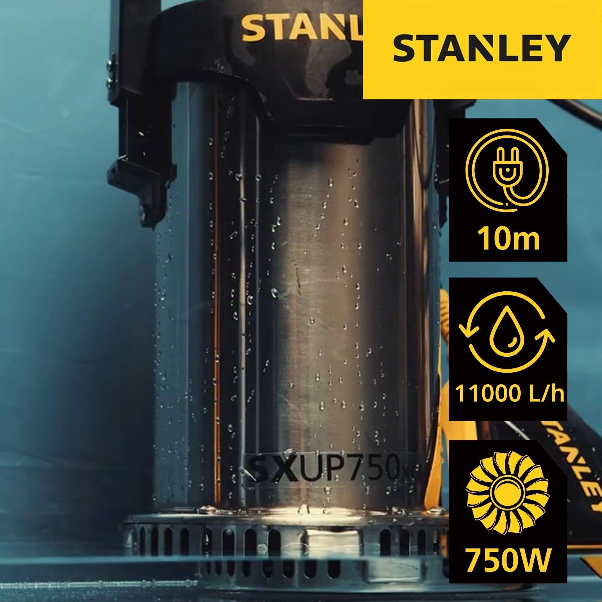 Stanley SXUP750XCE Tauchpumpe für Klarwasser (750 W, Förderleistung max. 11.000 l/h, Förderhöhe max. 8,5 m) A51768 Multicolor
