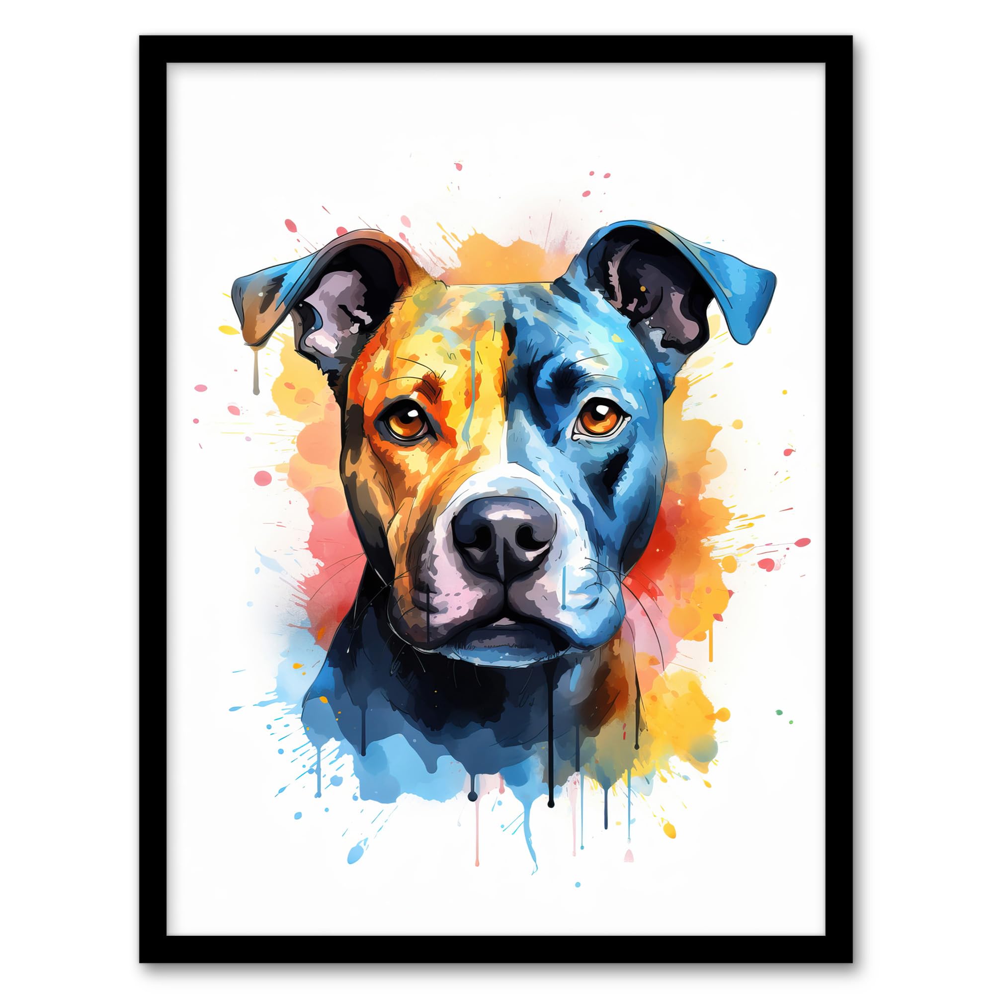 Artery8 Framed 12X16" Staffordshire Bull Terrier Staffy Lovers Gift Watercolour Pet Portrait Painting Artwork Art Print Framed Poster Wall Decor 12X16 Inch