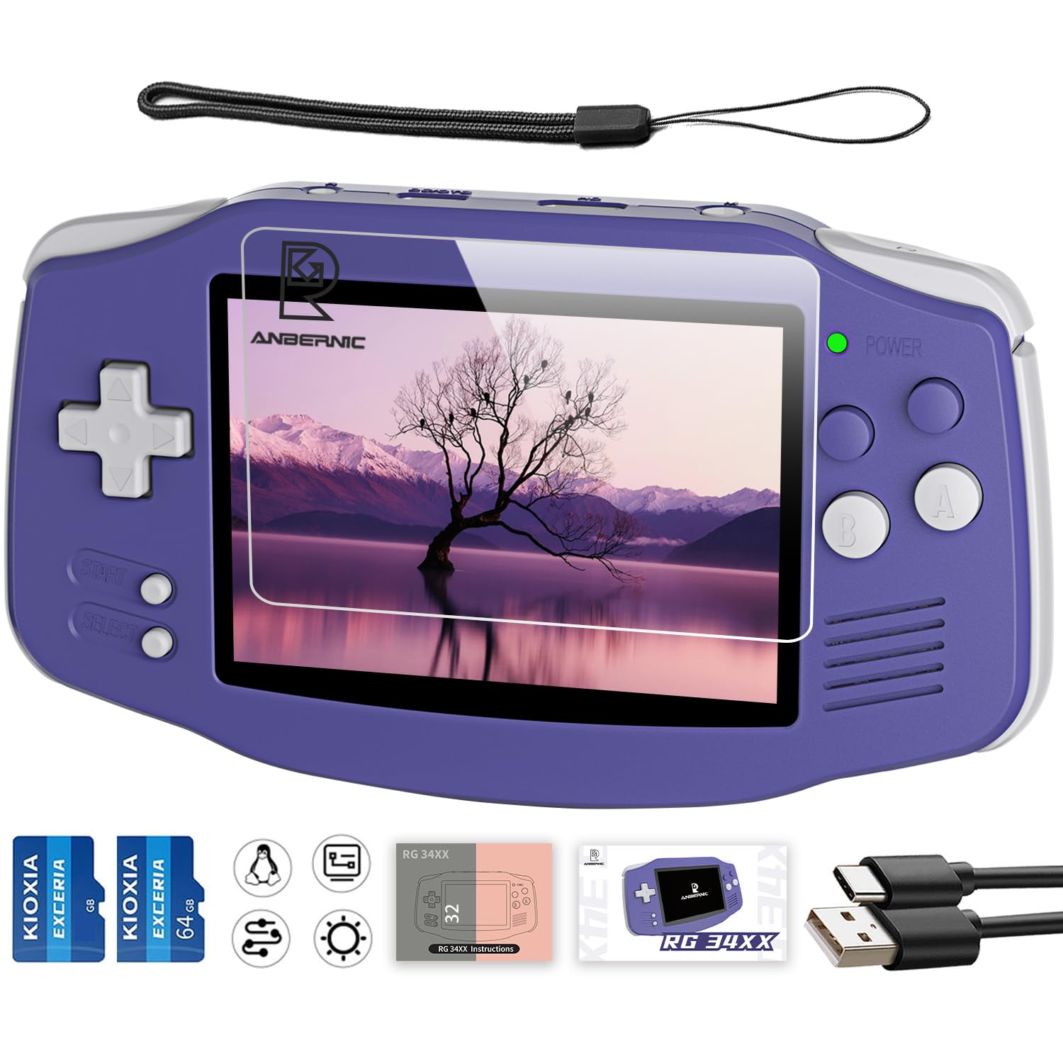RG34XX Retro-Handheld-Spielekonsole, 3,4-Zoll-IPS-Bildschirm, 64 GB Speicher, 5532 vorinstallierte Spiele, WLAN, HDMI (RG34XX-Indigo)