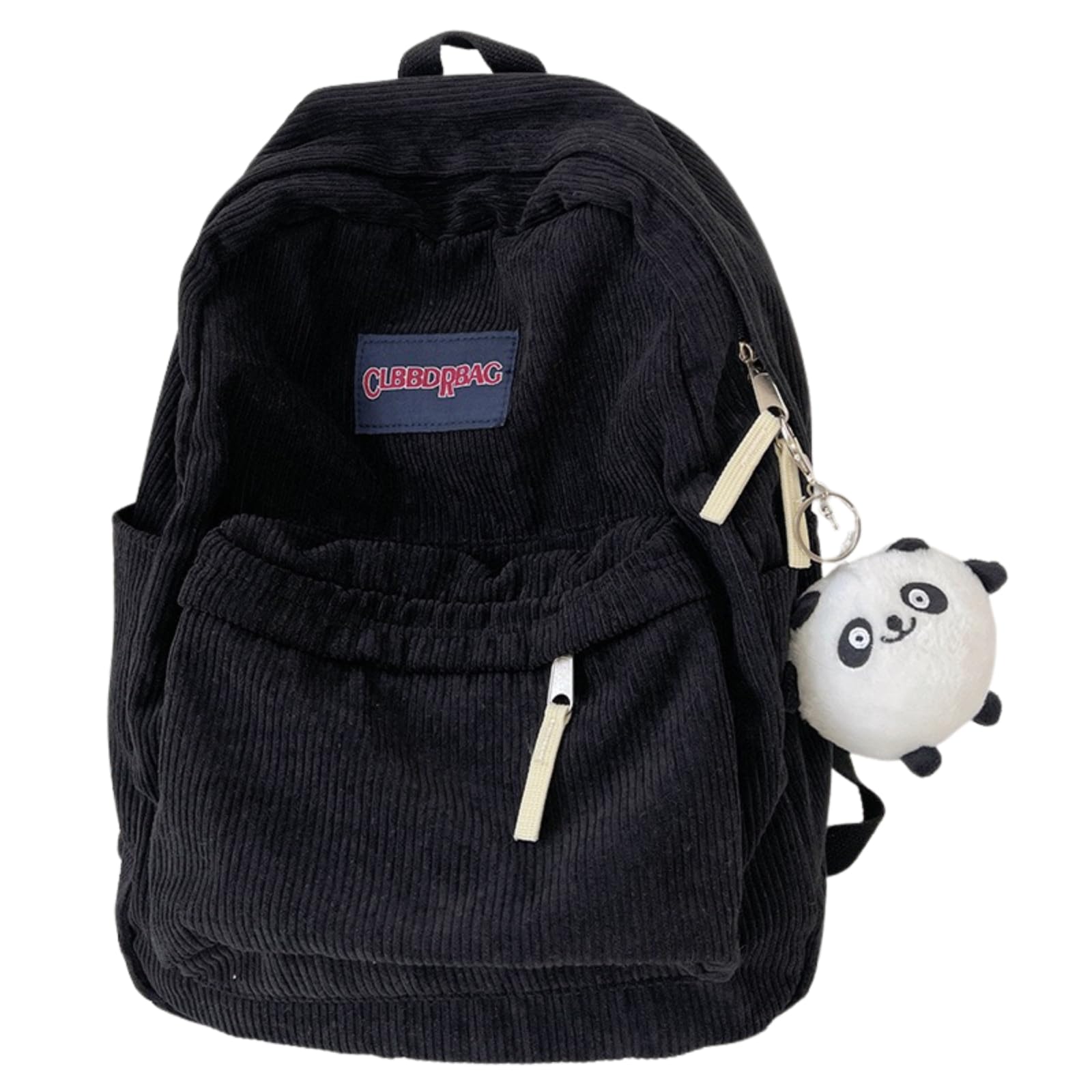JHTPSLR Preppy Backpack Cute Vintage Corduroy Backpack Light Academia Aesthetic Backpack with Plushies Laptop Backpacks (Black)