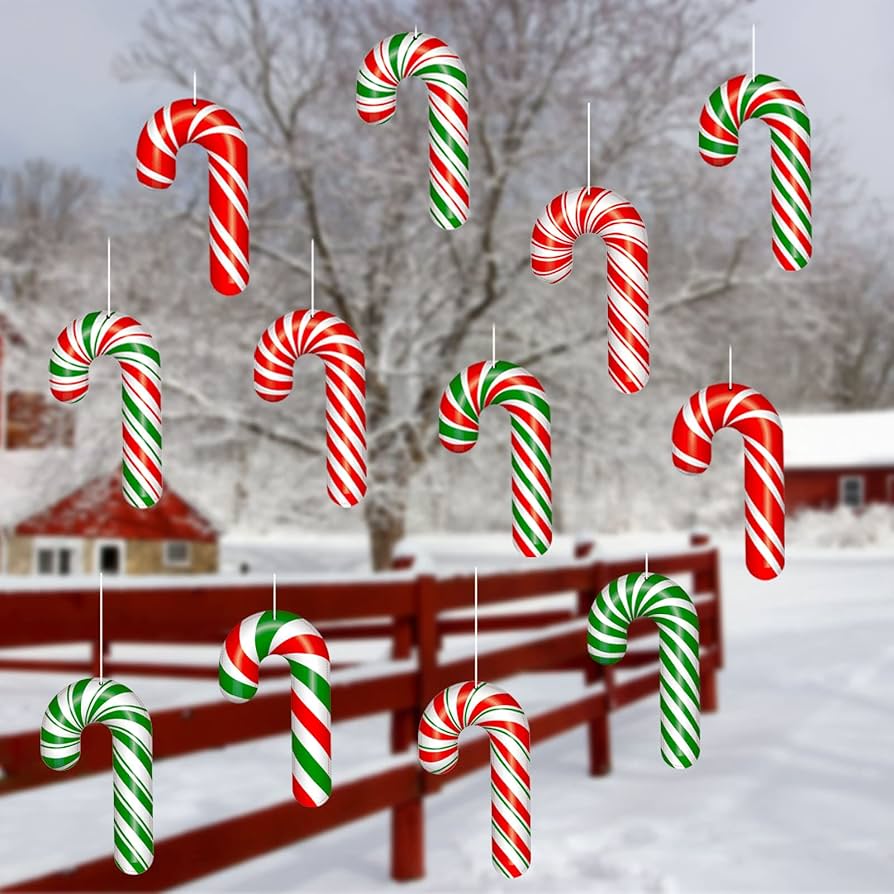 クリスマス 飾り オーナメント 12本セット キャンディケーン リボン 金 Amazon.co.jp: 12個 大型クリスマスキャンディオーナメント 7