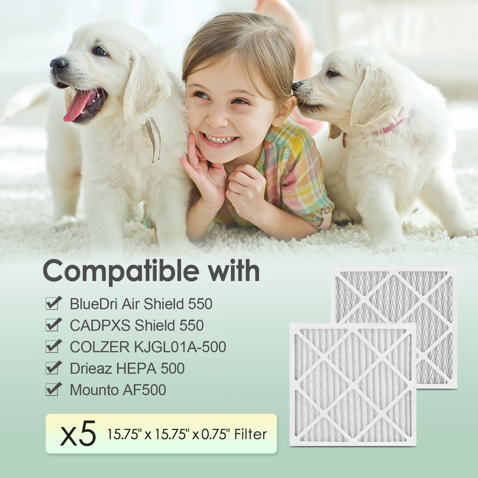 MERV-10 Filtro de aire de 15.75 x 15.75 pulgadas compatible con BlueDri Air Scrubber Air Shield 550 y VEVOR Air Scrubber HEPA 500 y COLZER KJGL01A-500, 16 x 16 x 1, paquete de 5