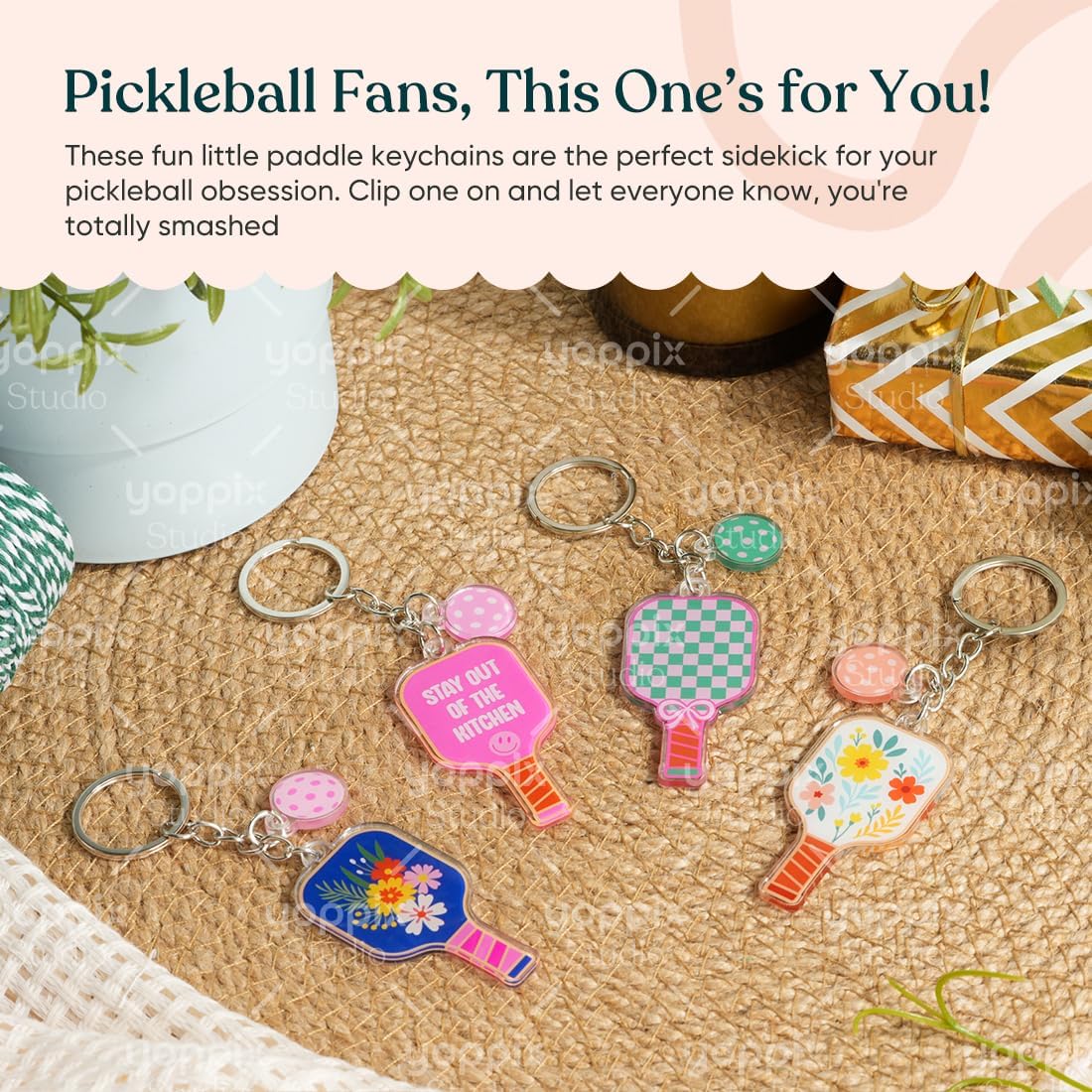 YOPPIX 12PCS Pickleball Keychain Gifts for Women, Pickleball Party Gifts Decorations for Players Sports Lovers Team Party Favors