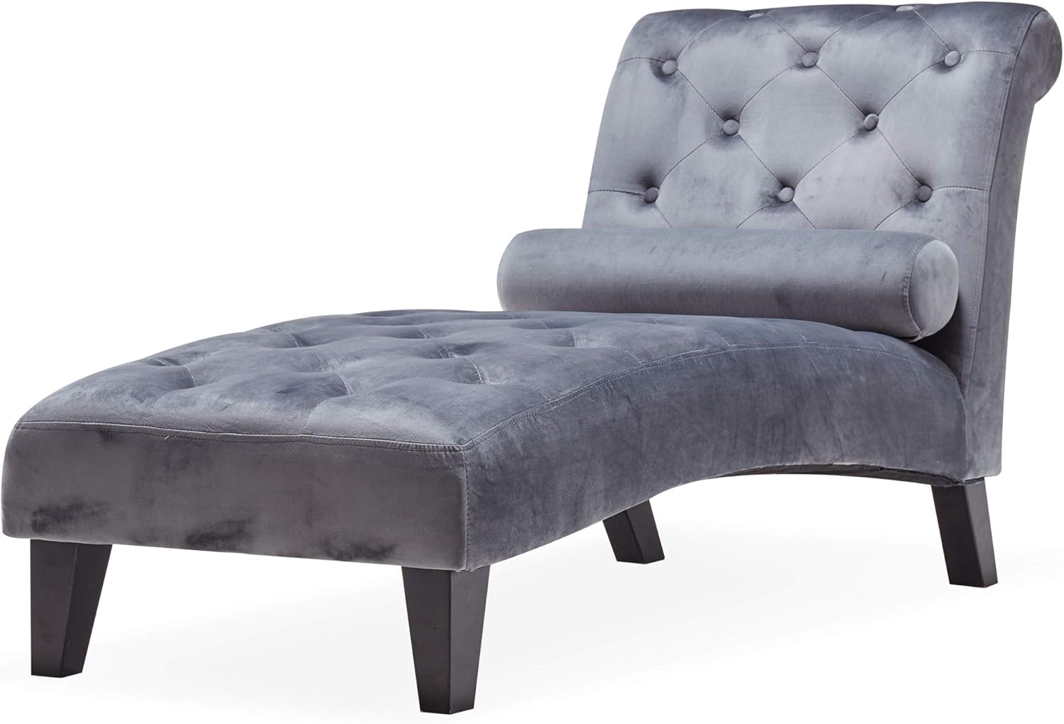 BELLEZE Modern Lounge Chaise Leisure Accent Chair Upholstered Couch, Button Tufted Back Seat with Matching Accent Pillow, and Hardwood Legs - Aurora (Grey) : Home & Kitchen