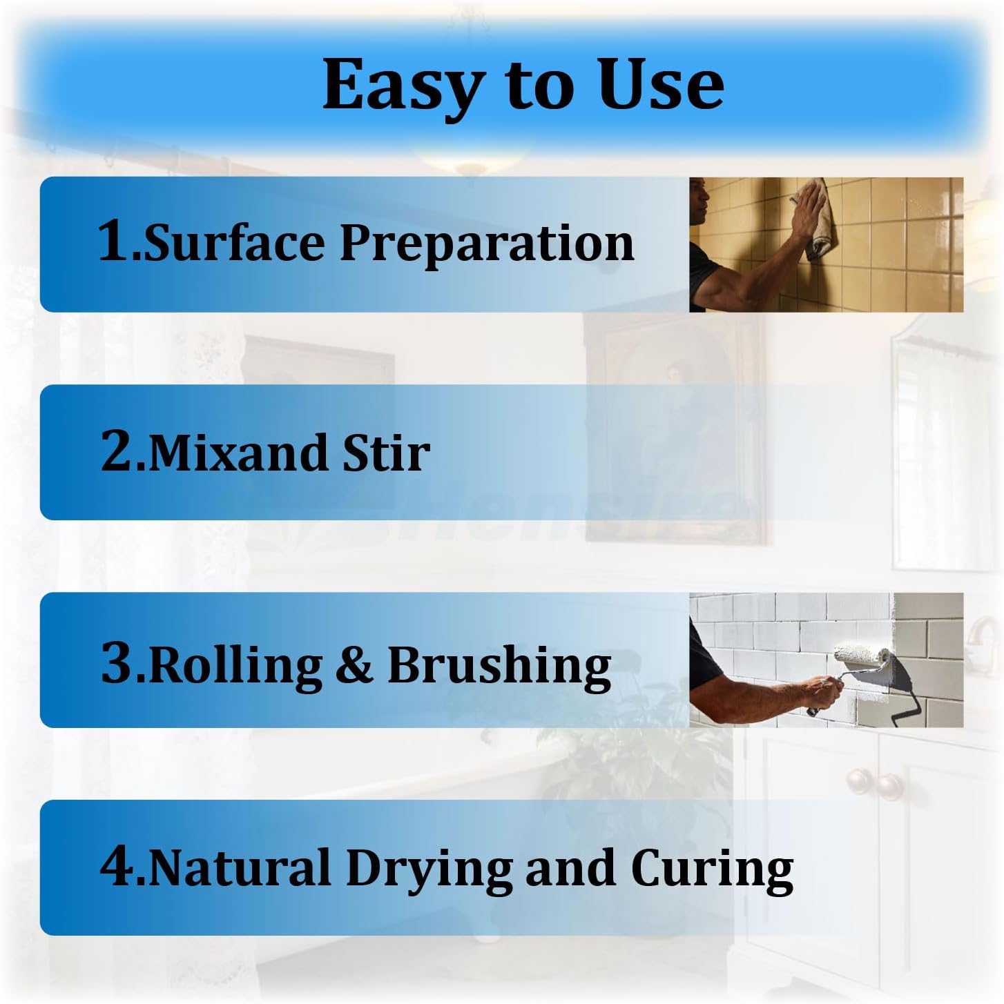 Hensire Tub and Tile Refinishing Paint, 35 oz Tub Paint for Bathtub, Shower, Kitchen Countertop, Porcelain, Water-Based Acrylic Low Odor, Easy to Cover & Low Odor, Semi-Gloss White, 50-55sq.ft