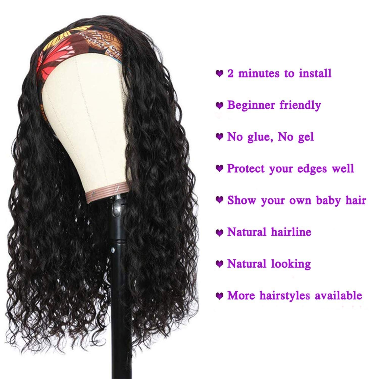Amazon.com : Atilck Headband Wig Human Hair Water Wave 