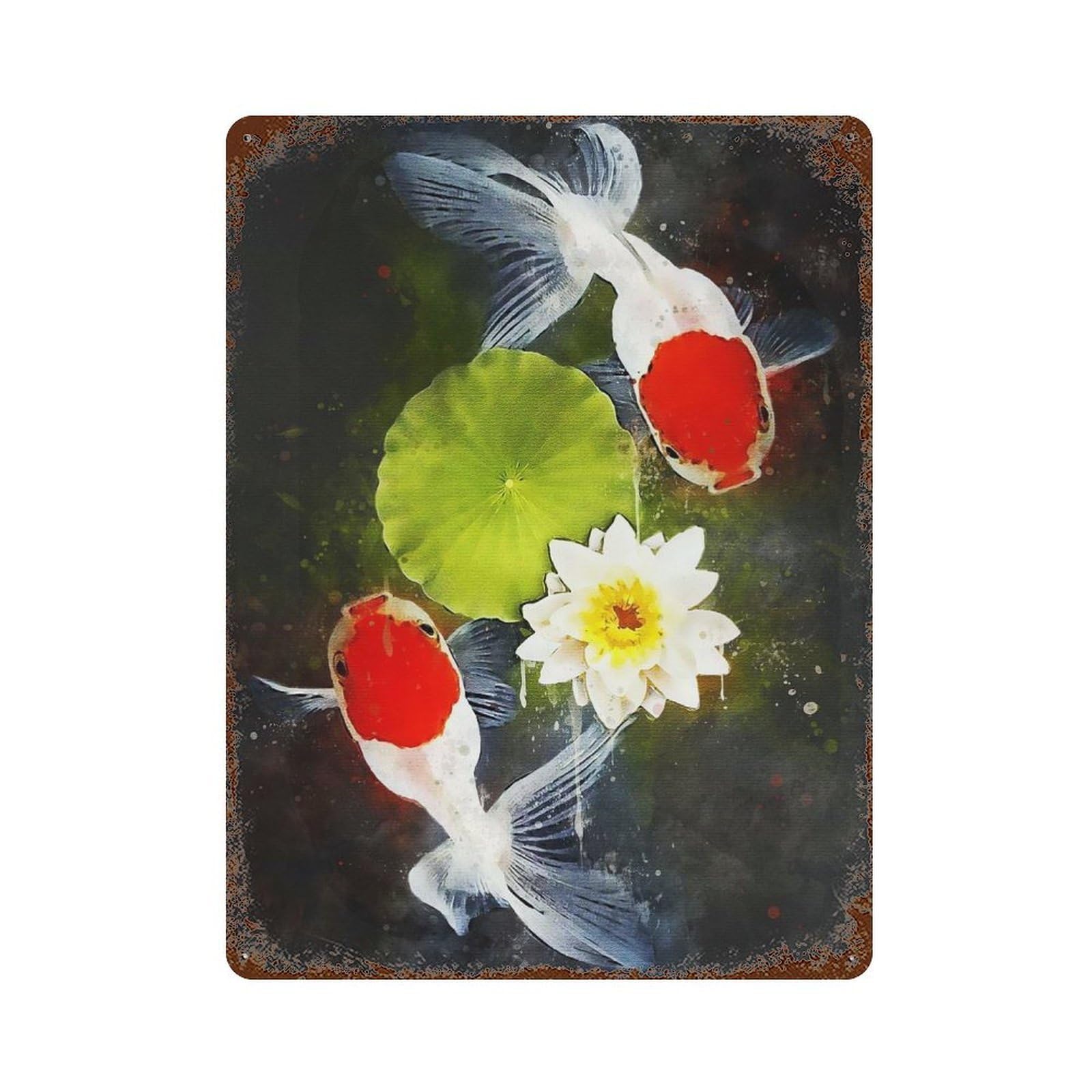 Fish Watercolor Retro Metal Sign 15.7"x11.8", Ideal for Basement, Hobby Room And Garage Decor