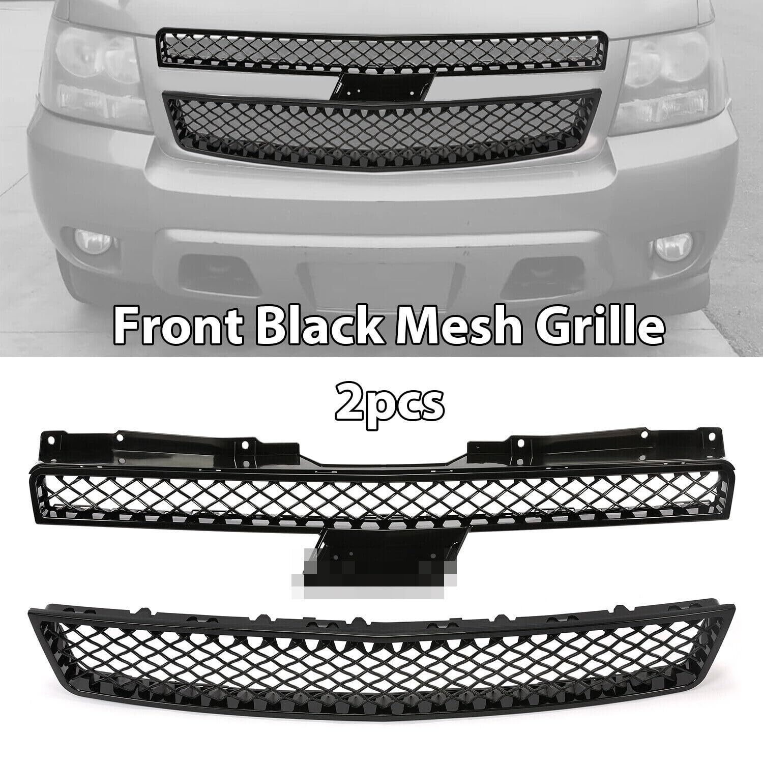 Front Bumper Grille Guard Brush Guard For 2007-2014 Chevy Tahoe, Suburban, Avalanche 1500 - Black Steel