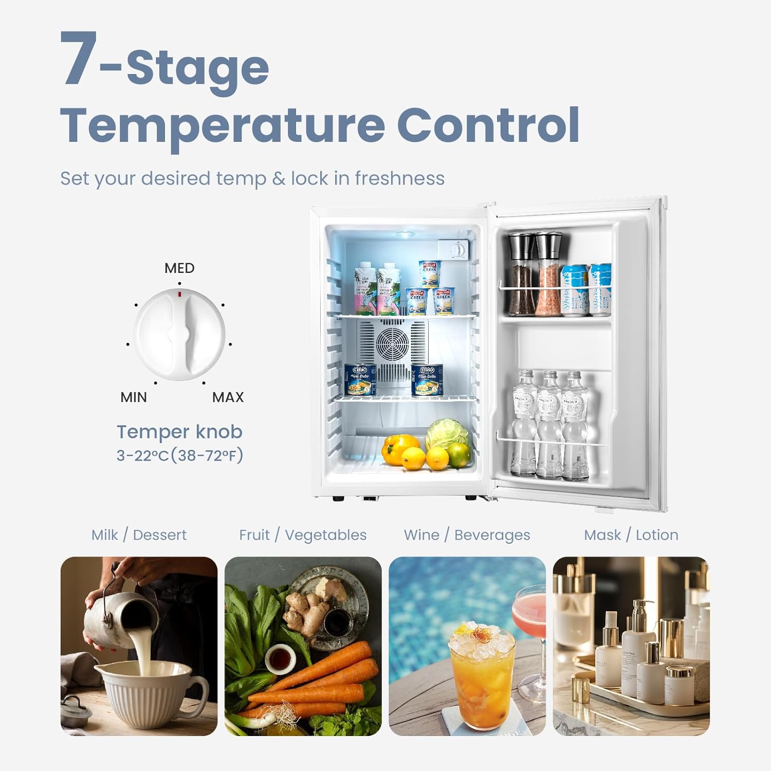 Mini Fridge & Cooler - 70 Liter Small Fridge for Bedroom, 38-72℉ Small Refrigerator for Office, Home, Apartment, Thermoelectric Electric Cooler for Skincare, Food, Drinks(2.47 cu.ft)