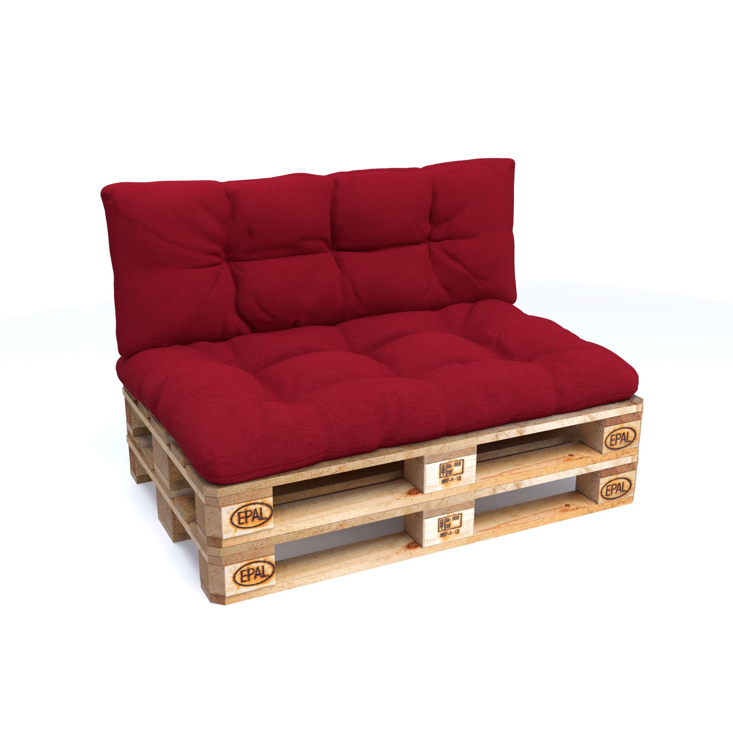 POKAR Euro Pallet Quilted Pillow - Set of 2: Seat Cushion 120 x 80cm + Back Cushion 120 x 40cm, Garden Pillows Sofa, Patio, Without Pallets, Red