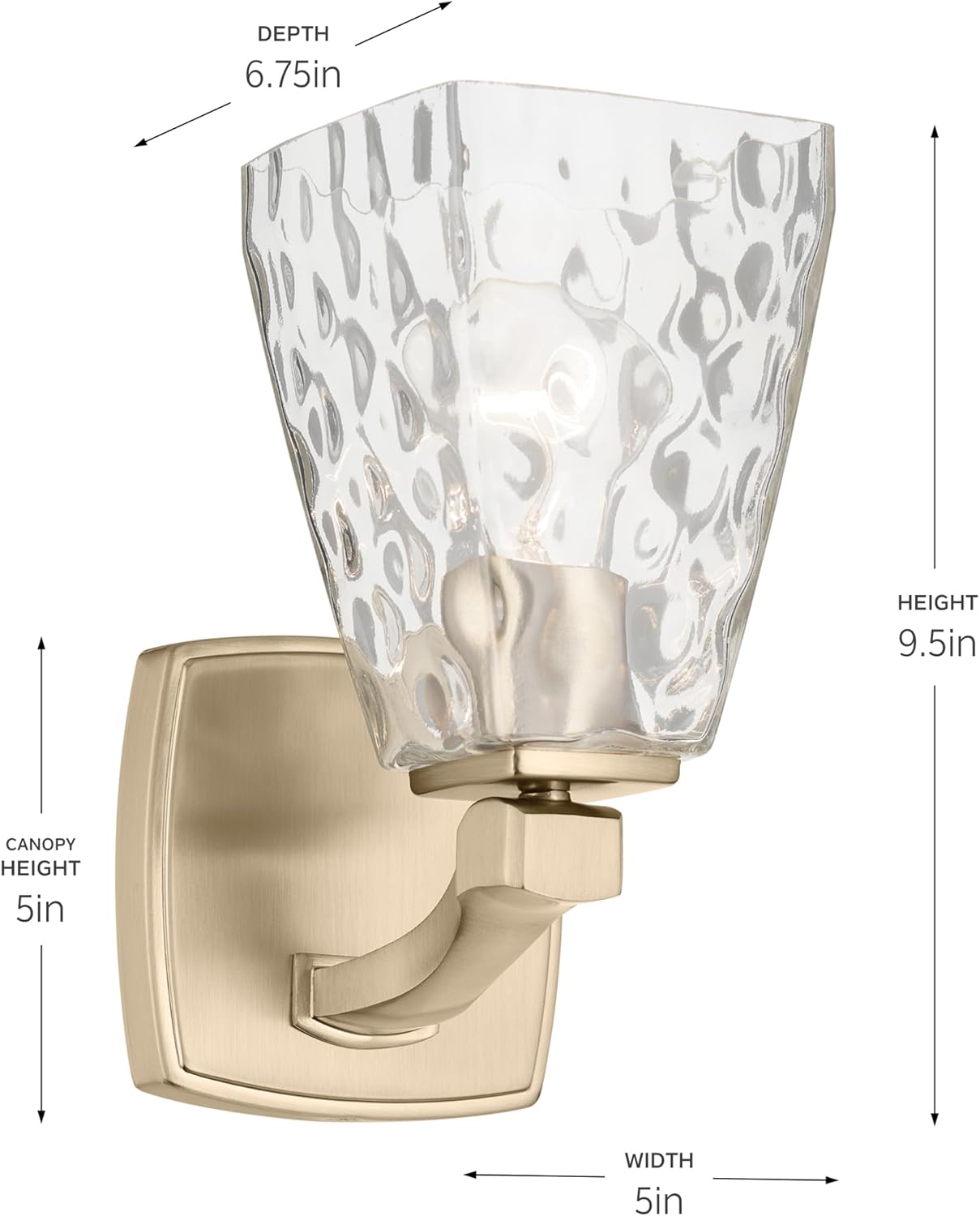 Kichler Marant 5" 1-Light Wall Sconce Bathroom Vanity Light Fixture with Clear Water Glass in Champagne Bronze for Bathroom, Powder Room and Hallway (5" W x 9.5" H), 55214CPZWTR