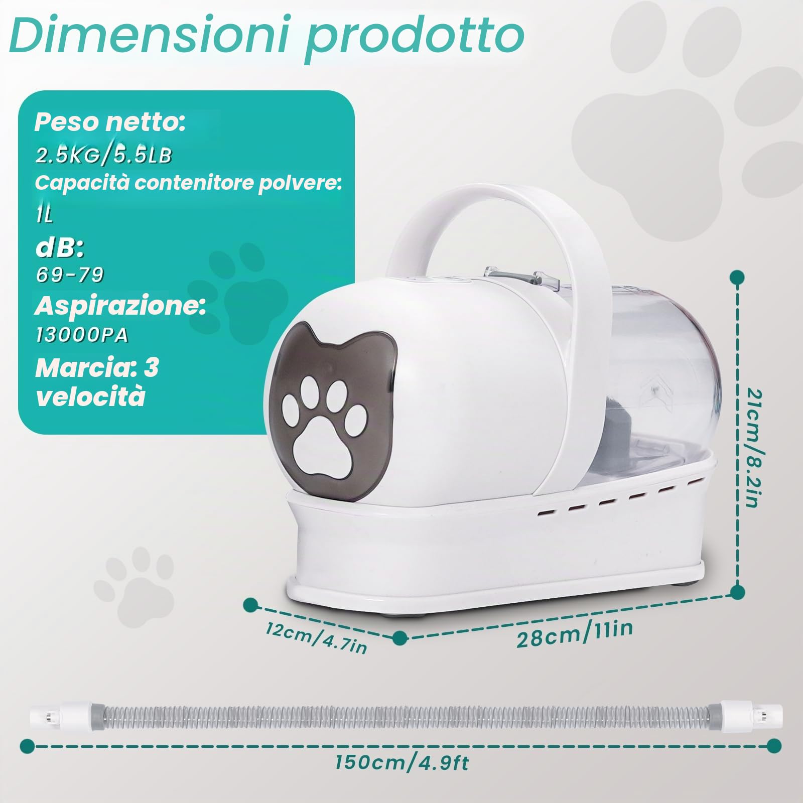 Tosatrice per cani con aspirapolvere, 13000PA tosatrice per cani con 7 strumenti di cura, tagliazampe, spazzola, pettine, 3 livelli di aspirazione regolabili