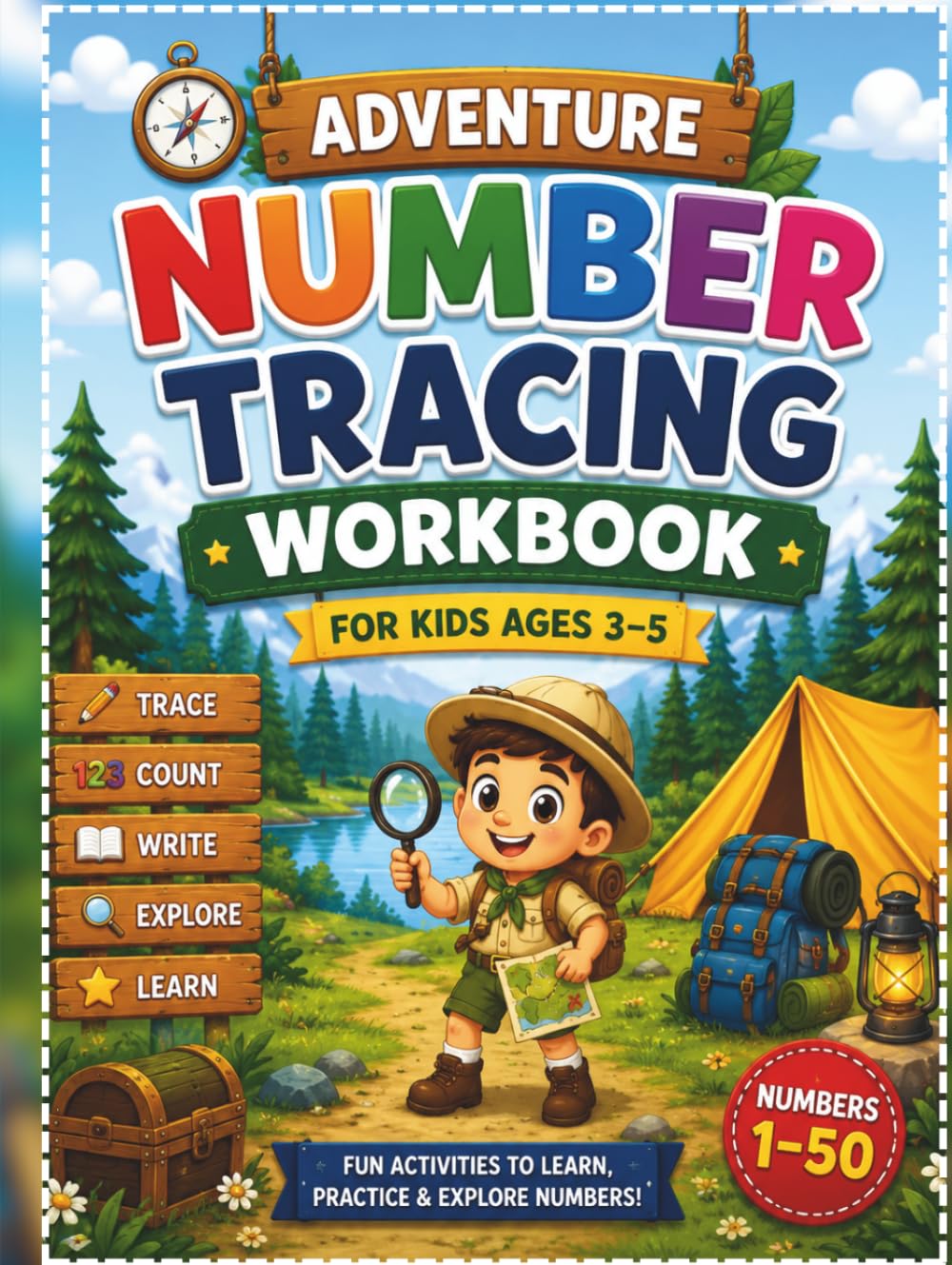 Adventure Number Tracing Workbook for Kids Ages 3–5: Learn to Trace, Write & Count Numbers 1–50! A Fun Preschool Activity Book with Little Explorer ... Counting Games, and Fine Motor Skill Practice