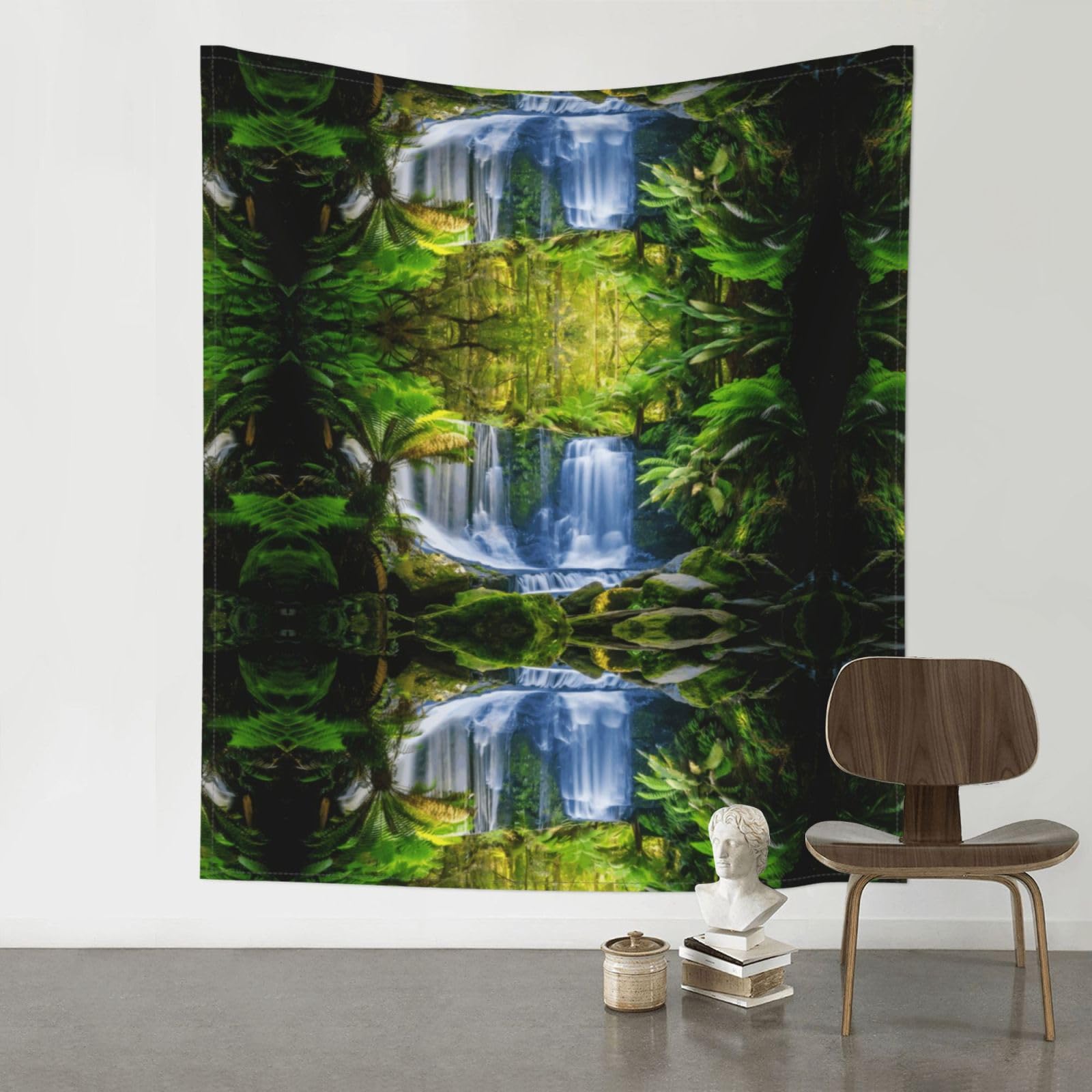 YYHWHJDE Green Tropical Plants And Waterfall Prints 60x51in Wall Tapestry – High-Grade Polyester Throw for Dorm, Beach & Home Decor