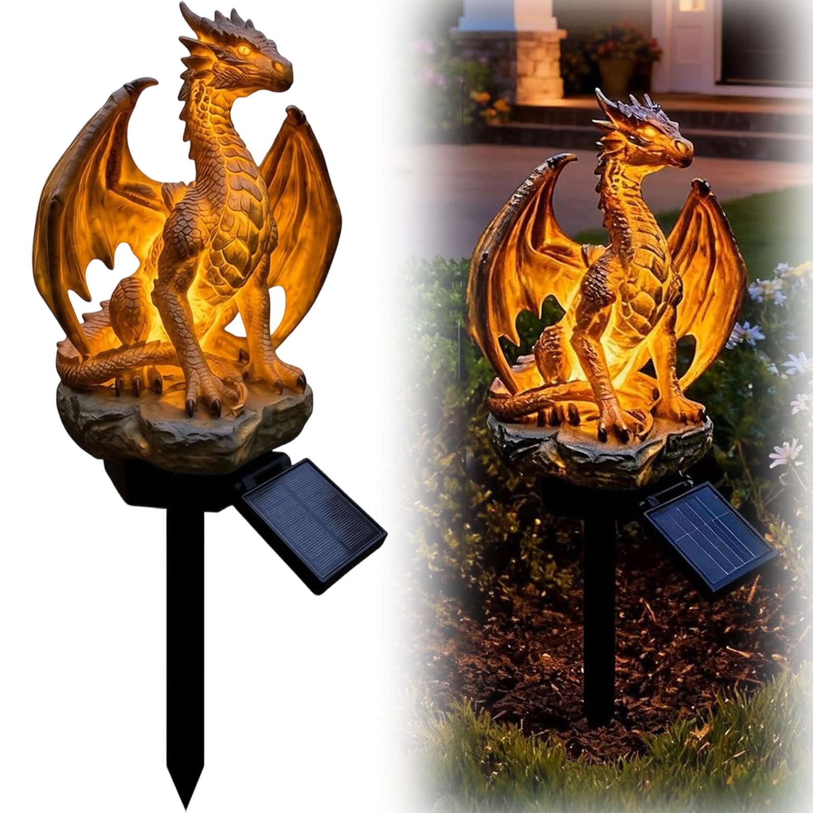 Pealeaf Solar Dragon Garden Statue with LED Lights, Outdoor Garden Ornament Solar Powered Dragon Figurine for Lawn Patio Pathway Yard Decor, Fantasy Dragon Gift for Garden Lovers (A1)