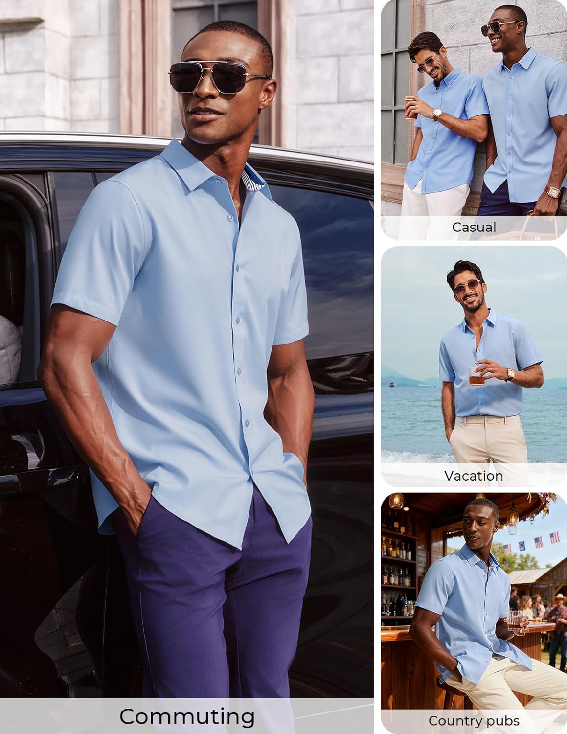 PJ PAUL JONES Mens Short Sleeve Dress Shirts Stretch Wrinke Free Untucked Business Casual Button Down Shirt Regular Fit - Image 4