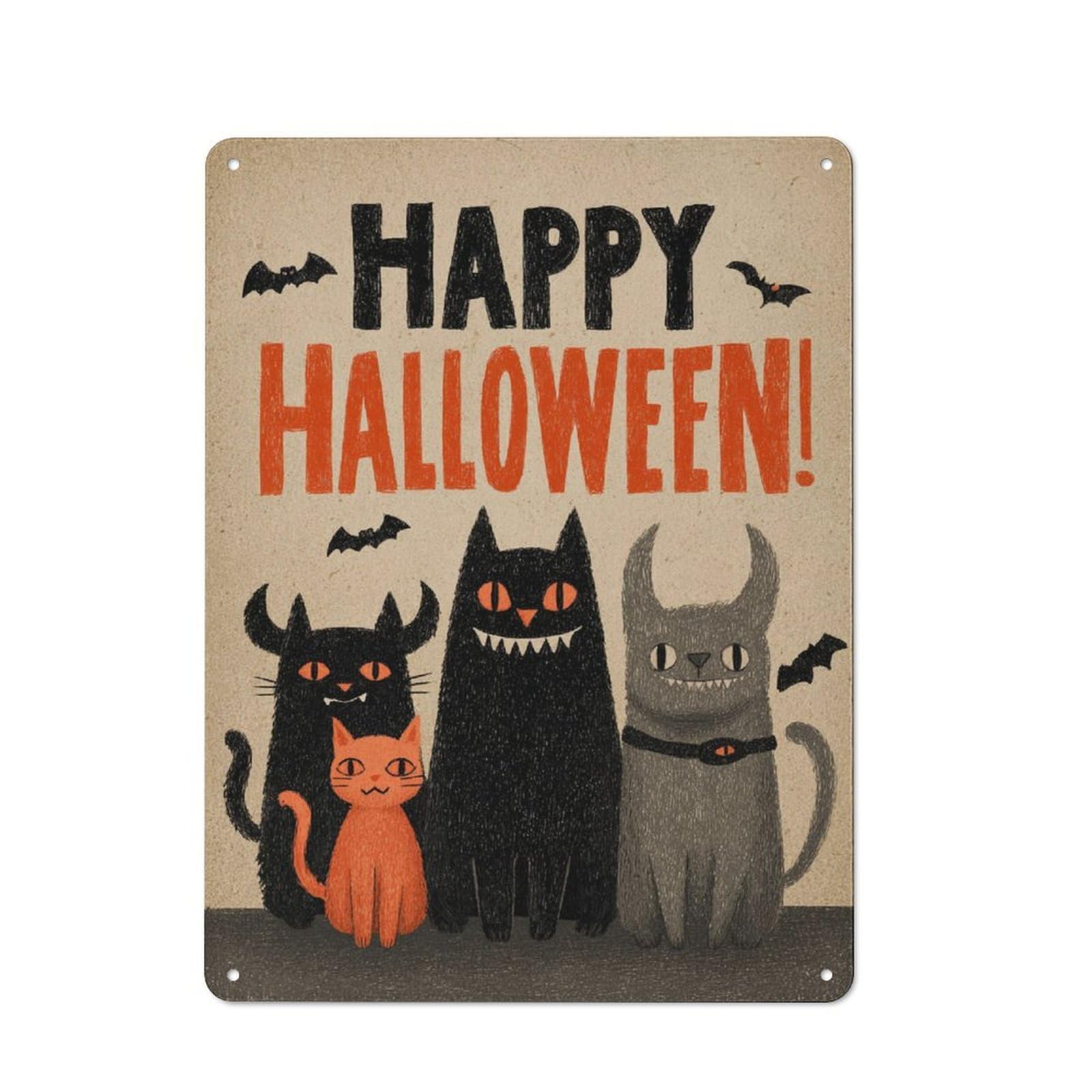 Junmoney Spooky Halloween Cats Rustic Metal Wall Sign 40X30cm For Home Office Or Studio, For Garage, Workshop And Man Cave Decoration
