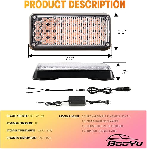 Miniatura 8 de BooYu 2 piezas de luces estroboscópicas de emergencia LED alimentadas por batería con base magnética recargable, portátil, para techo, mini luz de