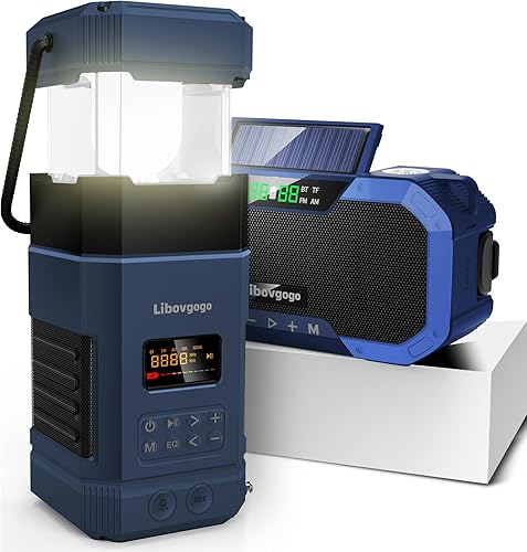 Libovgogo DF-585 Emergency LED Camping Lantern,IPX5 Waterproof Stereo Bluetooth Speaker,Hand Crank NOAA Weather Alert Radio with Solar,Portable AM