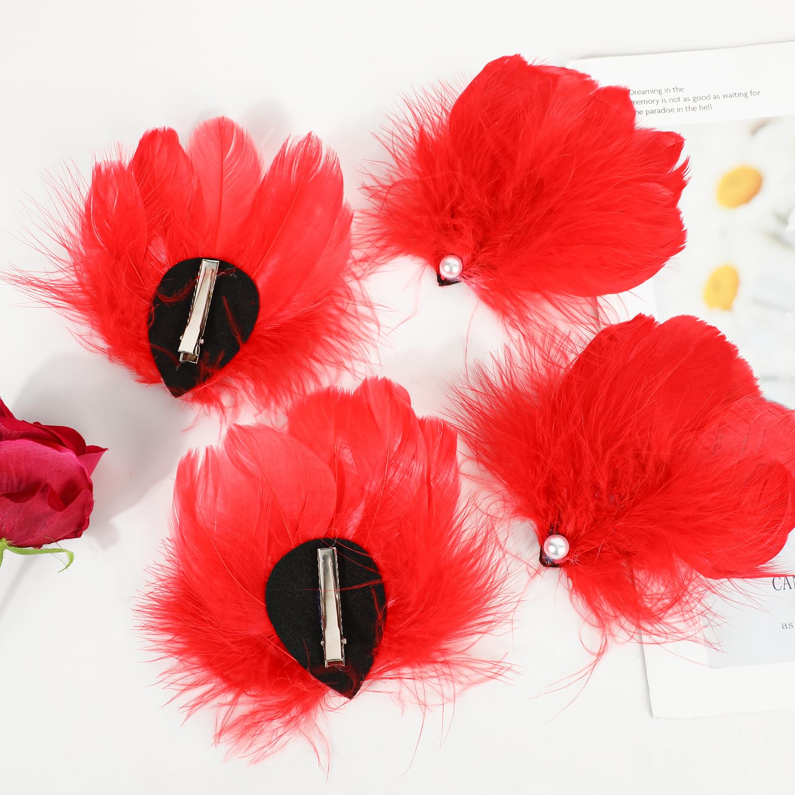 MWOOT 4 Pcs Red Feather Hair Clips - Image 4
