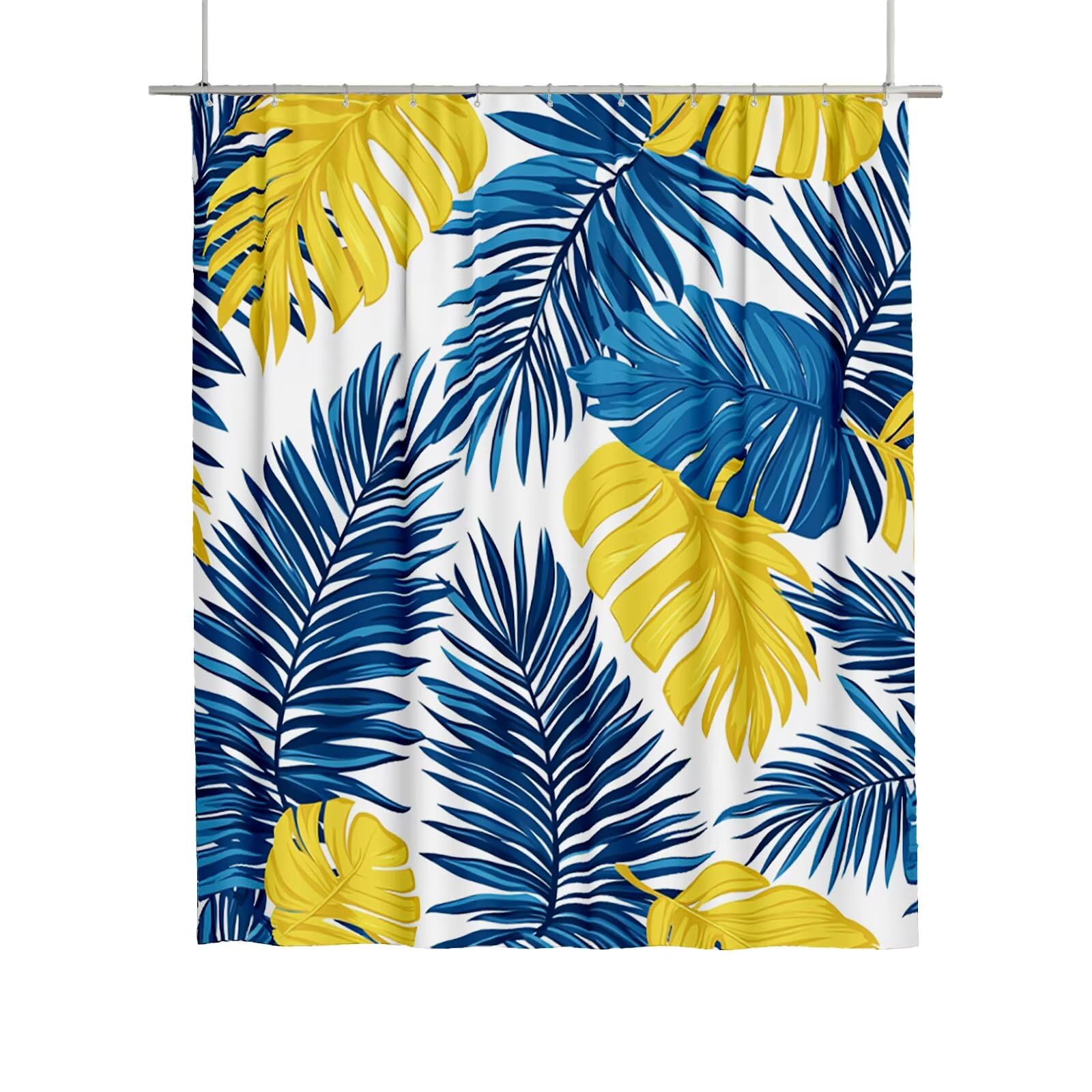 Rideau de douche bleu motif feuille en tissu polyester 180x180 cm