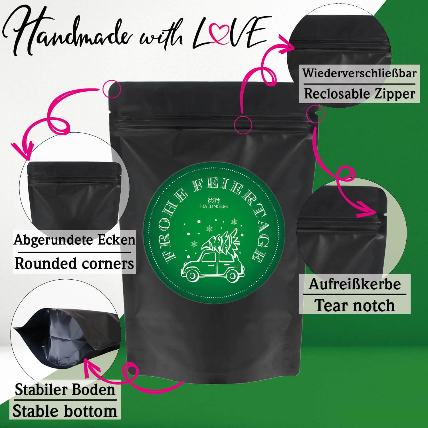 Hallingers Genuss Manufaktur Feinkost Weihnachts-Geschenk-Set - XXL-Wundertüte "Frohe Feiertage" großes Mitbringsel Schokolade, Pralinen, Mandeln, Gewürz & Williams-Christ, Weihnachten für Frauen