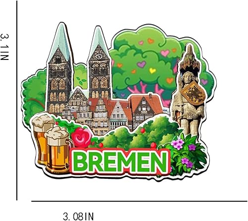 Miniatura 3 de Bremen Alemania - Imán de nevera de madera 3D, atracciones coleccionables de viaje, decoración hecha a mano, 2500