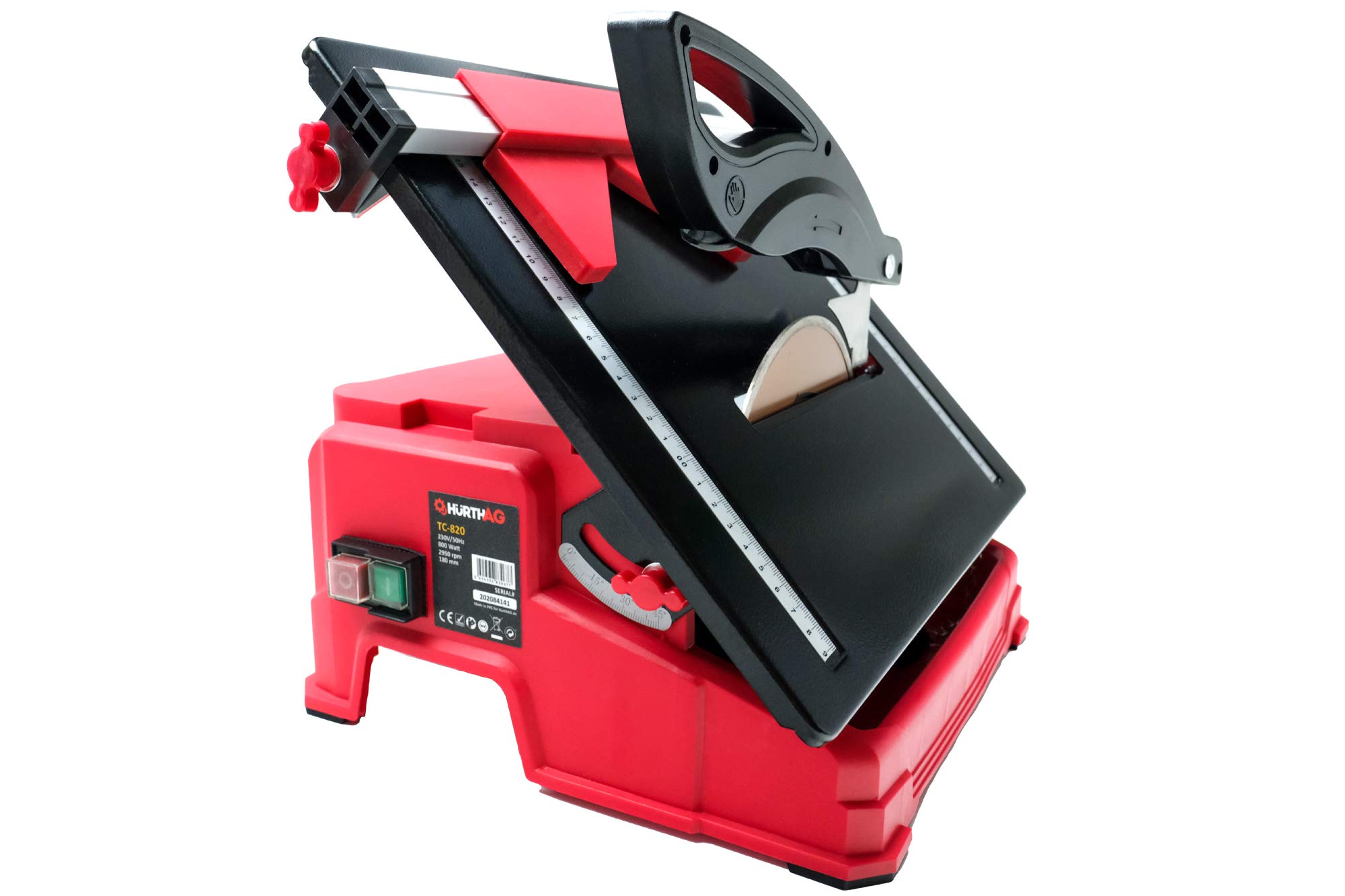 TC-820 Coupe-carreaux 800 W 2950 tr/min, table inclinable avec matériau antidérapant et graduation angulaire, disque à tronçonner diamanté de 180 mm de diamètre inclus