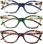 DXYXYO Cat Eye Reading Glasses for Women 3 Pack Anti Blue Light Computer Readers Stylish Retro with Spring Hinge