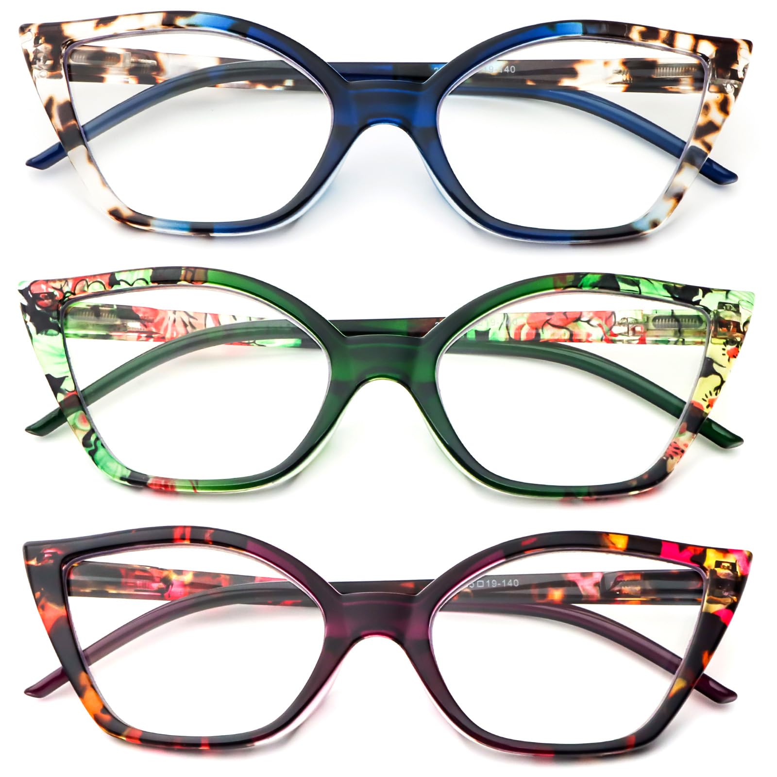 DXYXYO Cat Eye Reading Glasses for Women 3 Pack Anti Blue Light Computer Readers Stylish Retro with Spring Hinge