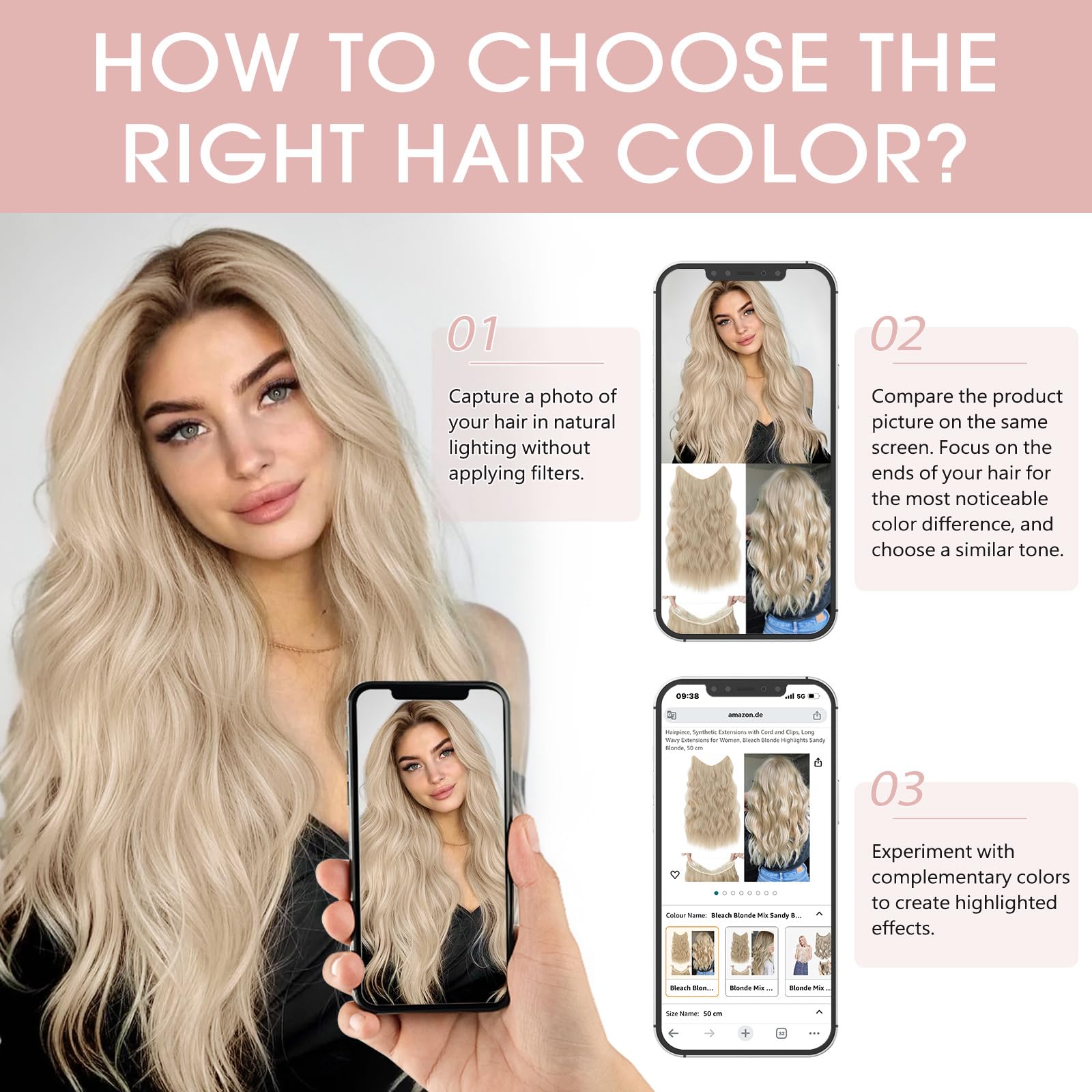 Silk-co Extensions Echthaar mit Draht, Clip in Extensions 70g, Secrets Haarverlängerung Haarteil für Frauen 50cm #18RP613R Graublond mix Bleichblond