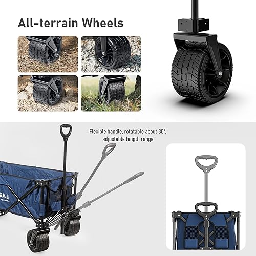 Miniatura 4 de Carro plegable, todo terreno, carrito plegable con ruedas grandes para jardín al aire libre, picnic, playa, deportes, campamento (azul)