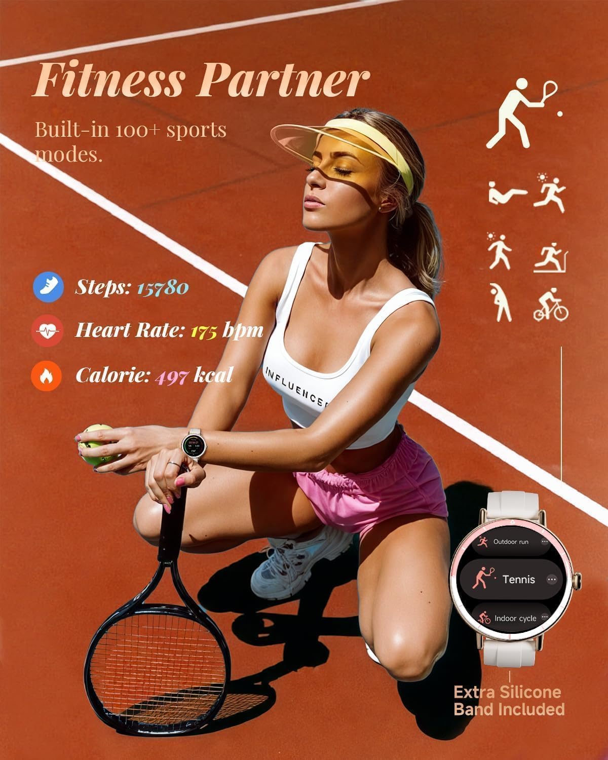 TOOBUR Smartwatch dla kobiet i mężczyzn z dwoma paskami, smartwatch HD 40 mm, kompatybilny z systemem Android i iOS, odbieranie/nawiązywanie połączeń, zegarek fitness z monitorem kroku/snu/HR, IP68
