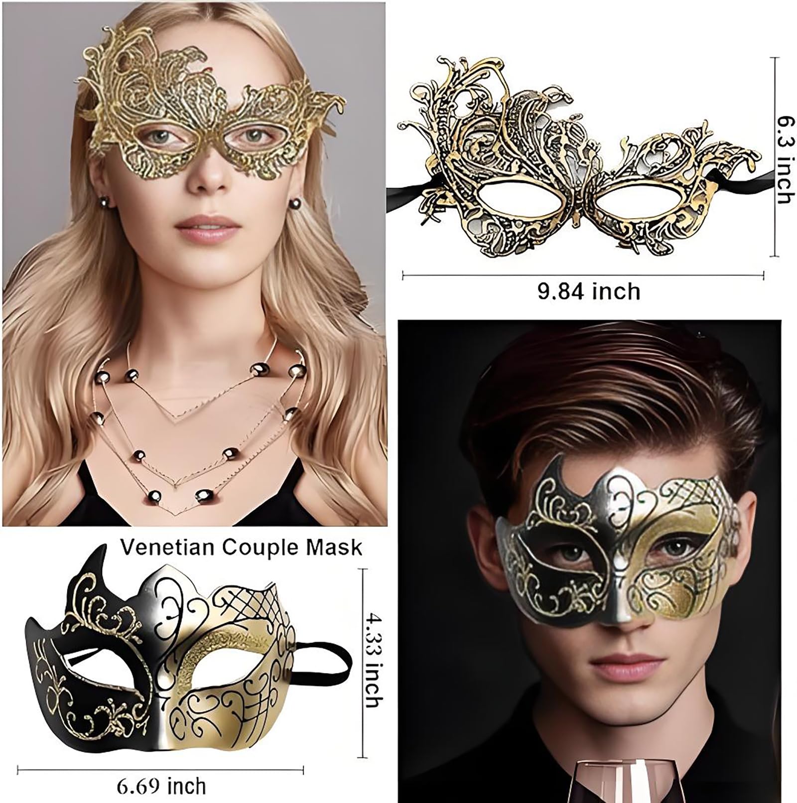 AMWYODK Couple masquerade mask set, masquerade mask men, Venetian mask, thickened lace mask, Halloween, carnival, carnival mask.(gold) - Image 2