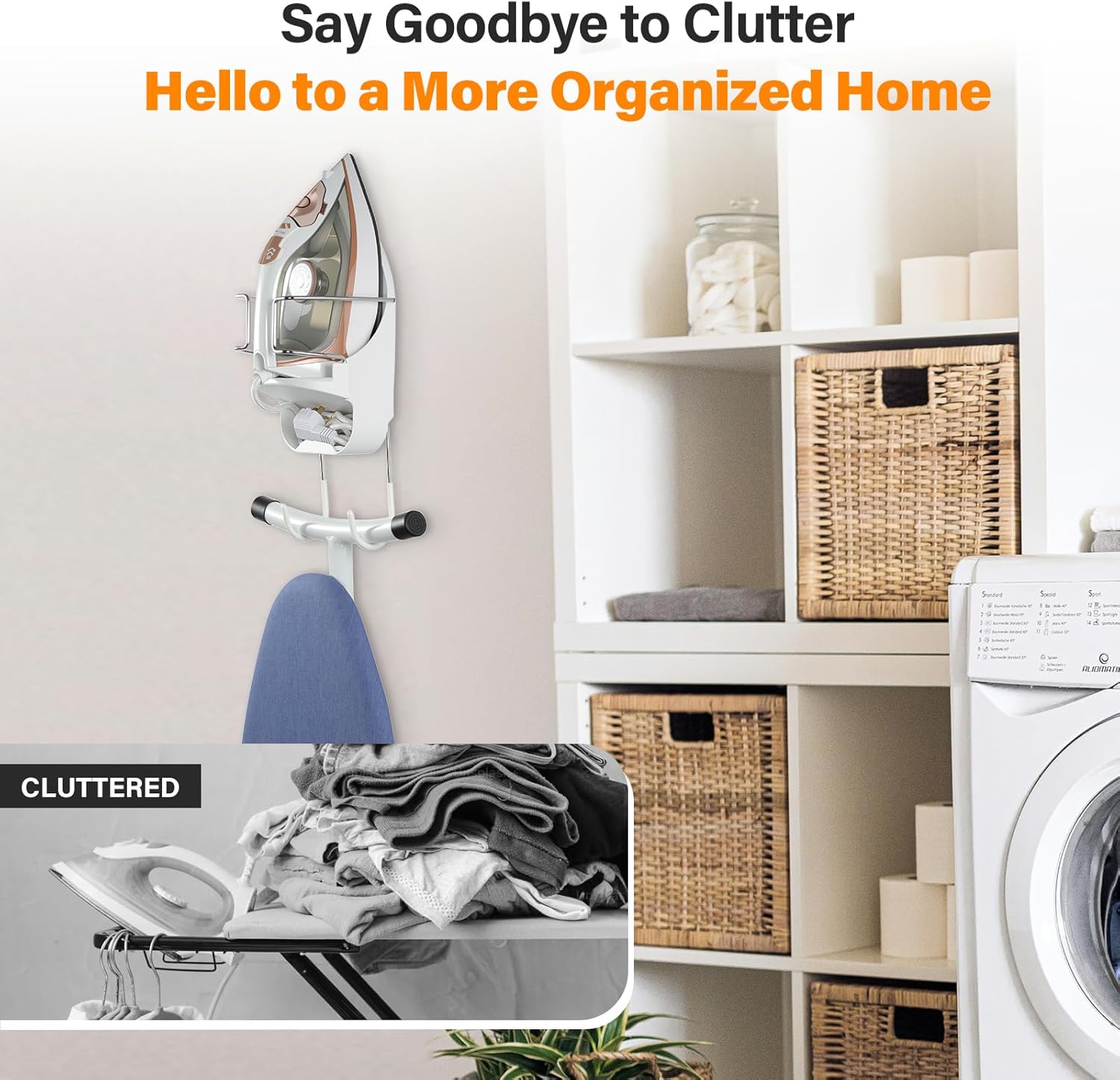 Condition photo showing New/Like New for Alpinista Ironing Board Hanger Wall Mount Ironing Board Holder Wall Mount for Laundry Rooms Storage Organizer, White