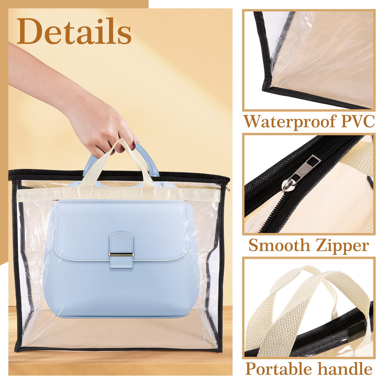 6 bolsas de polvo para bolsos, bolsa de almacenamiento de bolso, organizador de almacenamiento transparente para armario, bolsas de polvo para almacenamiento, bolsas de polvo con cremallera