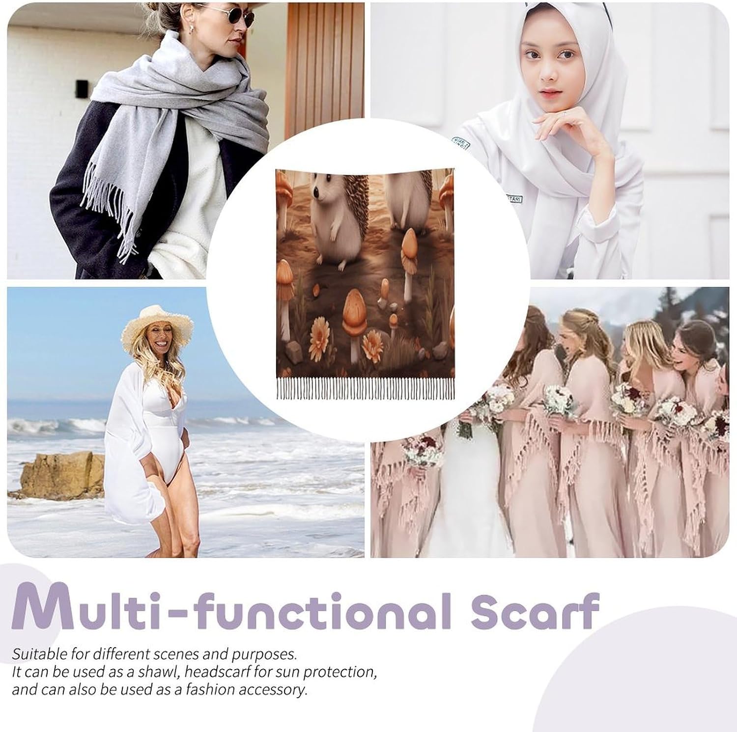 Nature Lovely Hedgehog Lovers Scarf for Women Men Soft Warm Fashion Blanket Scarves Classic Cashmere Feel Scarf Long Shawl Large Scarves Cold Weather Thick Blanket Scarfs