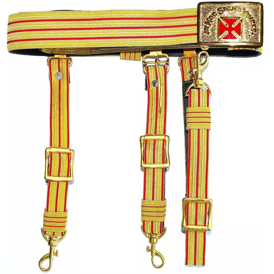 Bricks Masons Knights Templar Past Grand Commander Red & Gold Sword Belt - Red Cross Size: 40" - Belt Style: With Slings