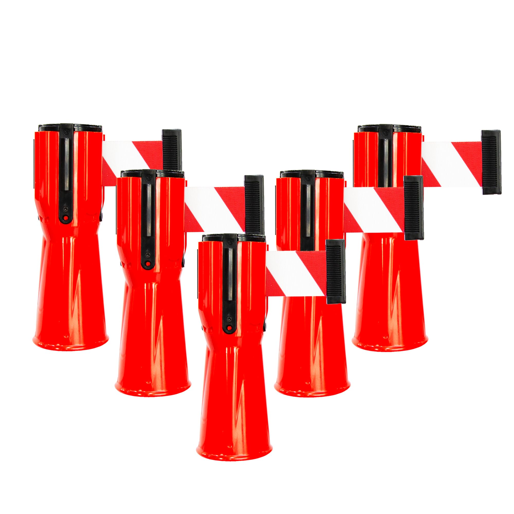 Retractable Traffic Cone Caution Tape 3 Meter | Retractable Ribbon 3 Mtr Red | Cone Mountable Emergency Warning Belt | High Visibility Red Retractable Topper for Traffic Cone - 5 Pcs