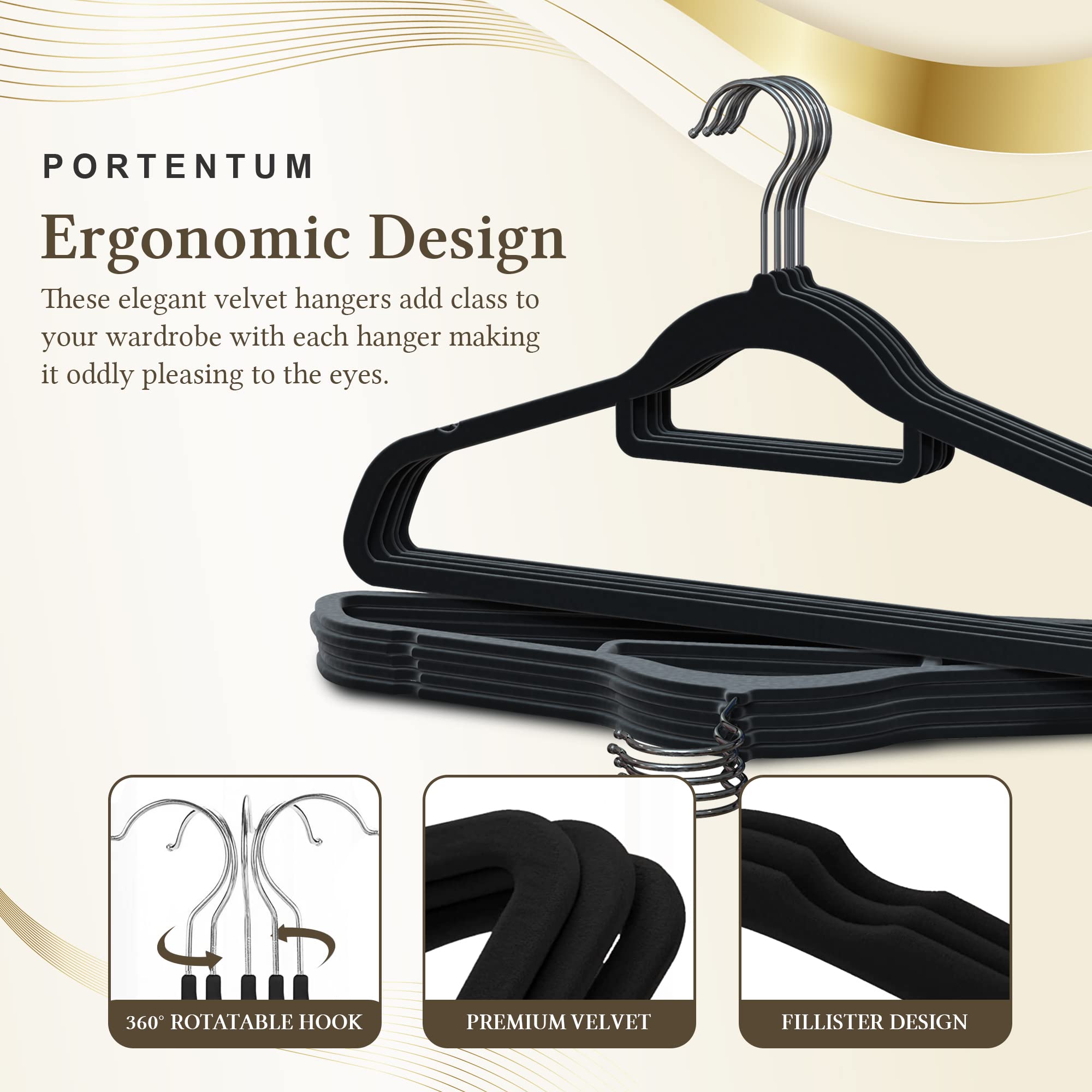 Lot De 30 Cintres Velours Noir - Organisateur Dressing Avec Crochet 360°