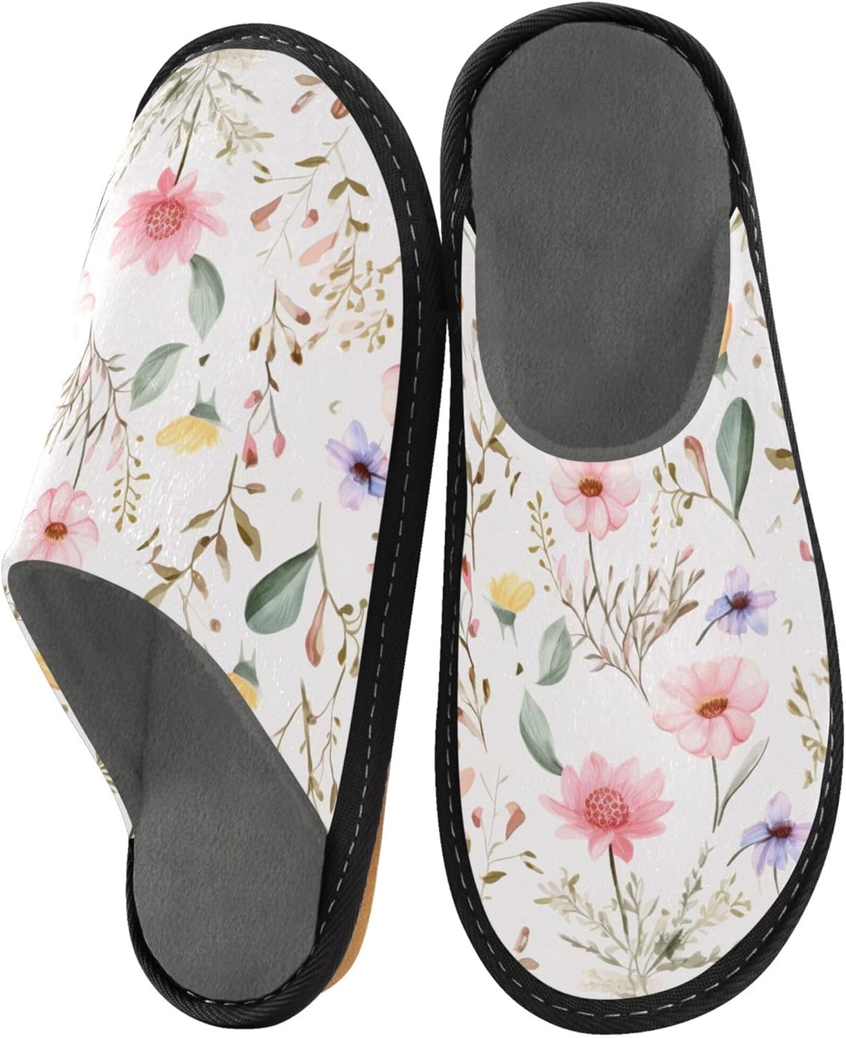 Floral Garden Flower Butterfly House Slippers – Cozy Fuzzy Slippers for Guests, Washable & Disposable, Perfect for Shoeless Home, Spa & Hotel Use A110234