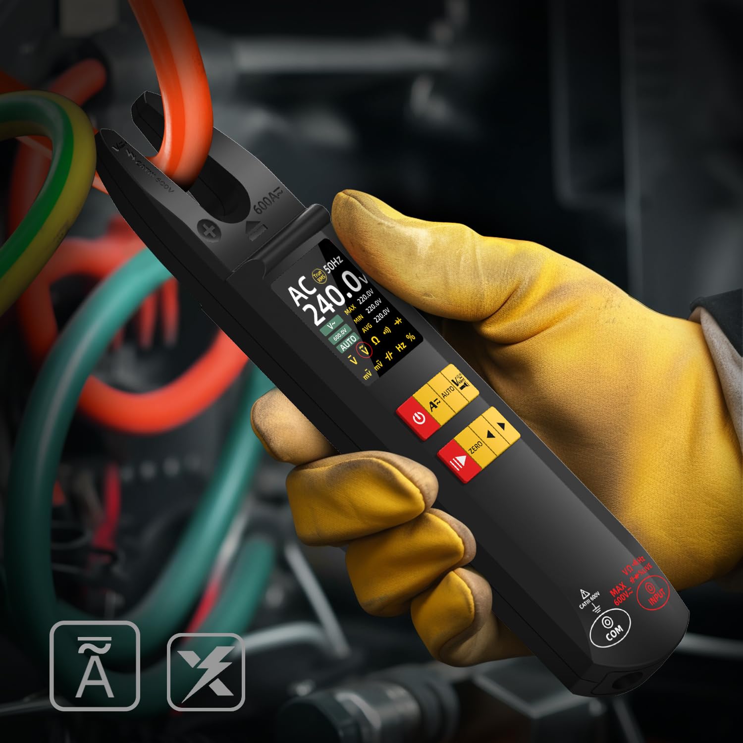 BSIDE Digital Clamp Meter 6000 Counts Multimeter 600A Open Jaw Meter Auto-Ranging Voltmeter Measuring AC/DC Current &Voltage Capacitance Resistance Diode Continuity NCV/Live Wire with Hold Max/Min/Ave - Image 4