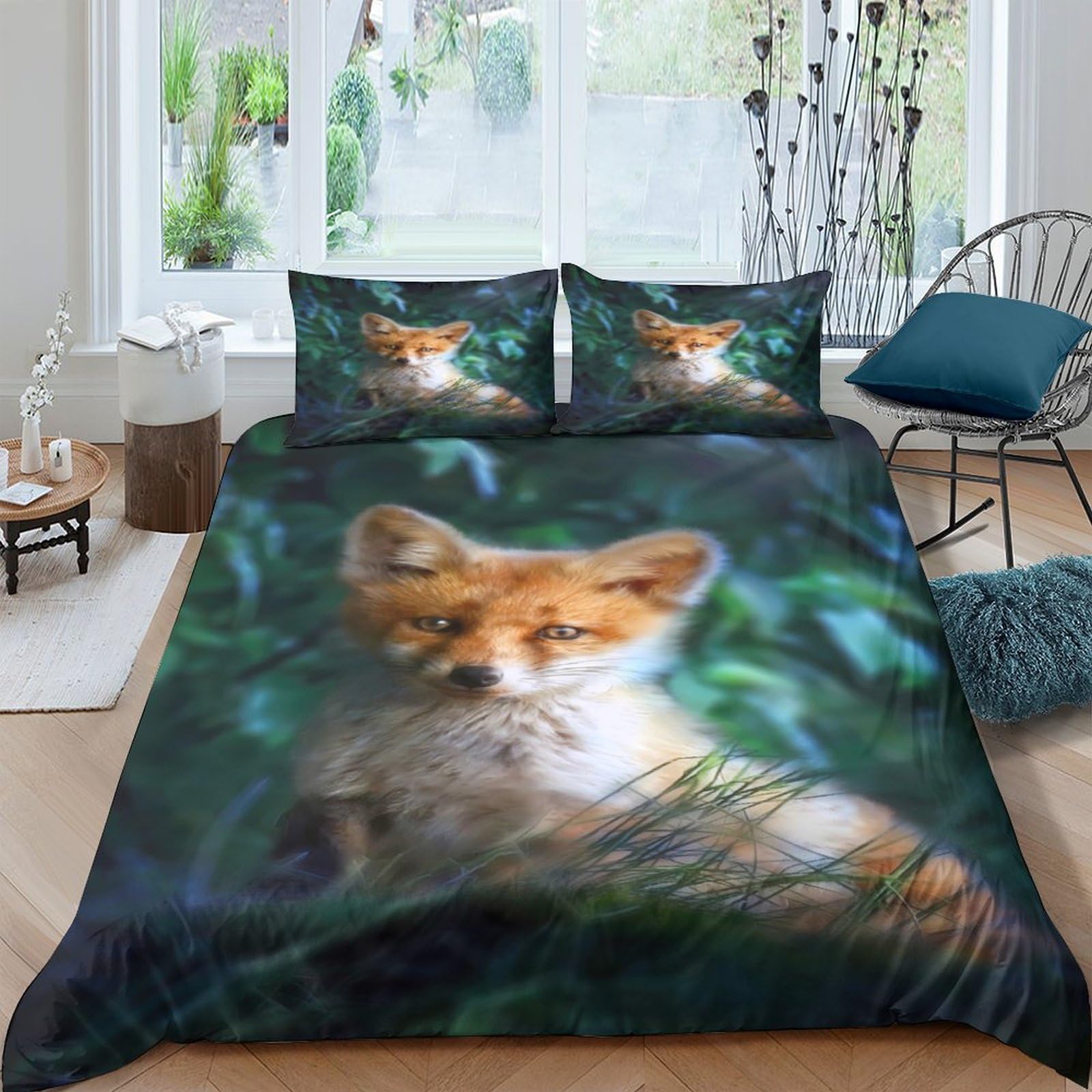 Ctjqhvkz Style-5 3D Printed Forest Fox Fitted Sheet Microfiber Soft Breathable Woodland Animal Mattress Cover For Bedroom Dorm Decor Single（135X200cm）
