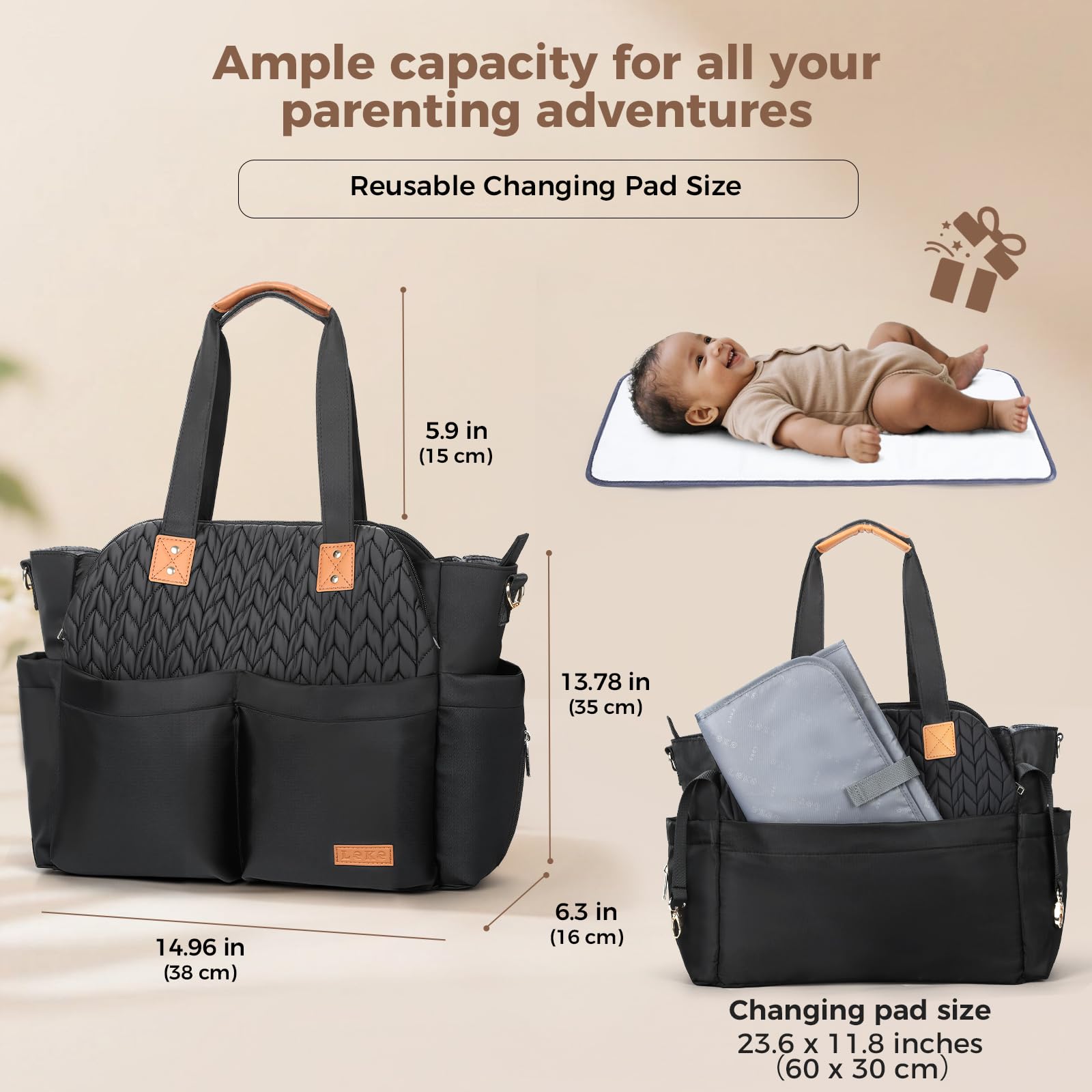 Lekebaby Borsa Fasciatoio Neonato Bambini per Passeggino, Impermeabile Multifunzionale Borsas Mamma Neonato con Fasciatoio Portatile e Ganci Passeggini Adatta per Viaggi/Shopping