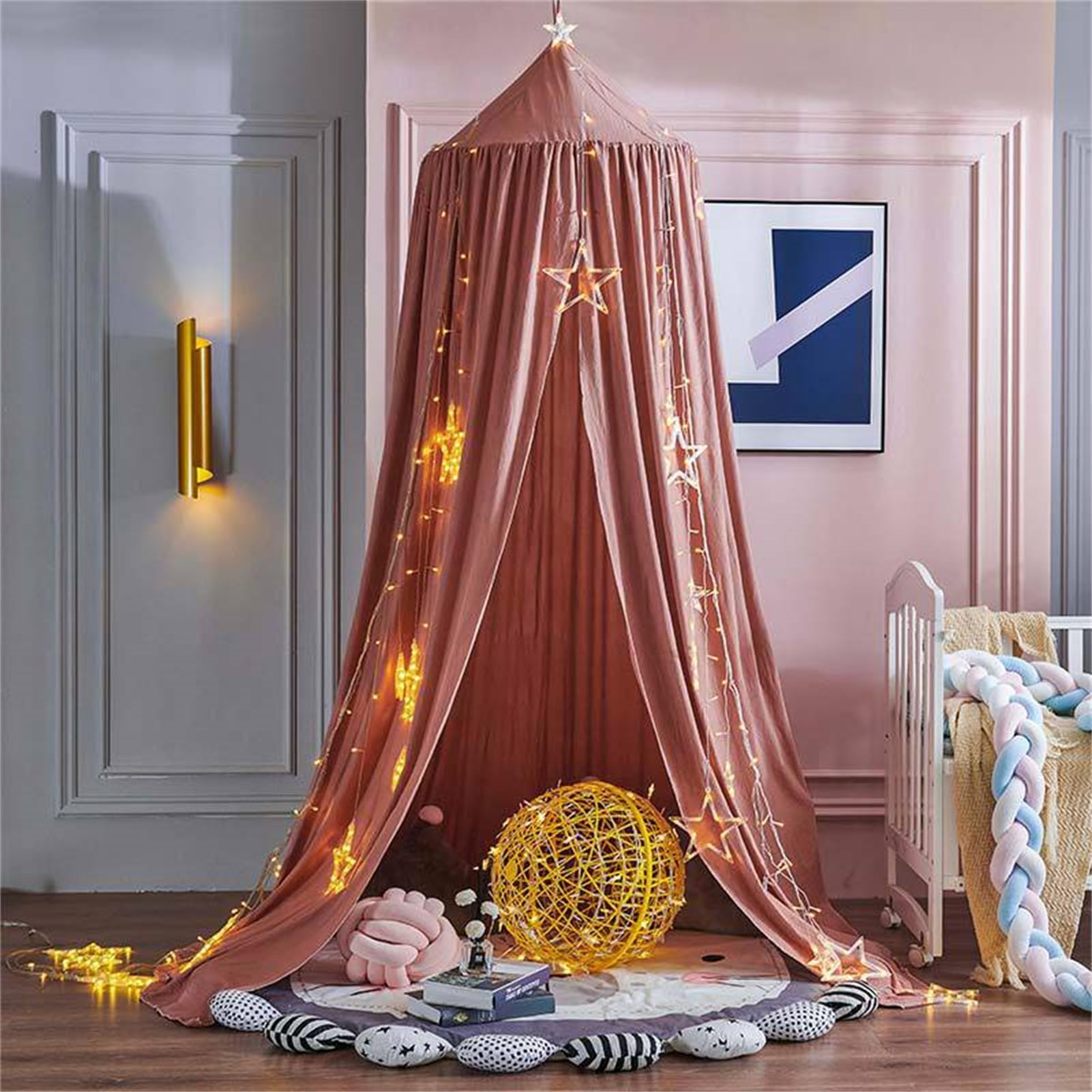 Betthimmel Babybett, Kinder Moskitonetz Spitze Baldachin, Mädchen Prinzessin Himmelbett Bettvorhang für Spiel Lesen Schlafzimmer Ankleidezimmer (Verwirrte Rose)
