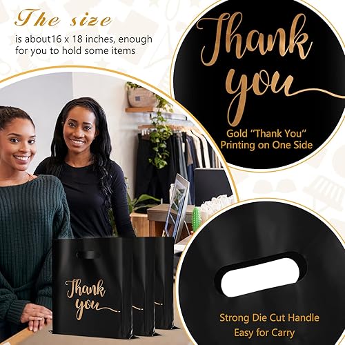 Miniatura 4 de 200 bolsas de mercancía de agradecimiento de 16 x 18 pulgadas, bolsas de compras al por menor, bolsas de plástico reutilizables, bolsas de boutique