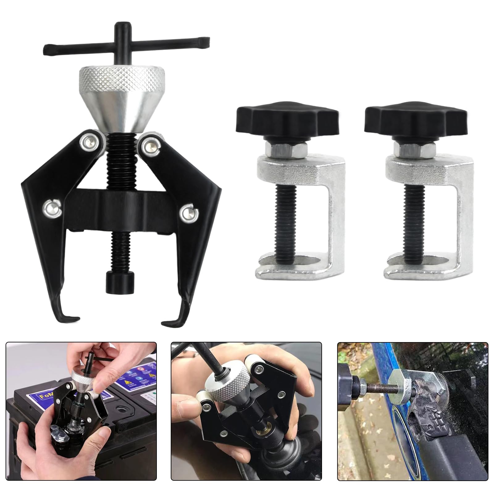 HoaaiGo 3 Piece Wiper Arm Puller, Wiper Arm Remover Puller Windshield Wiper Arm, Wiper Arm Disassembly Tool, Adjustable Wiper Arm Bearing Puller Remover for Car, Battery Clamp Bearing