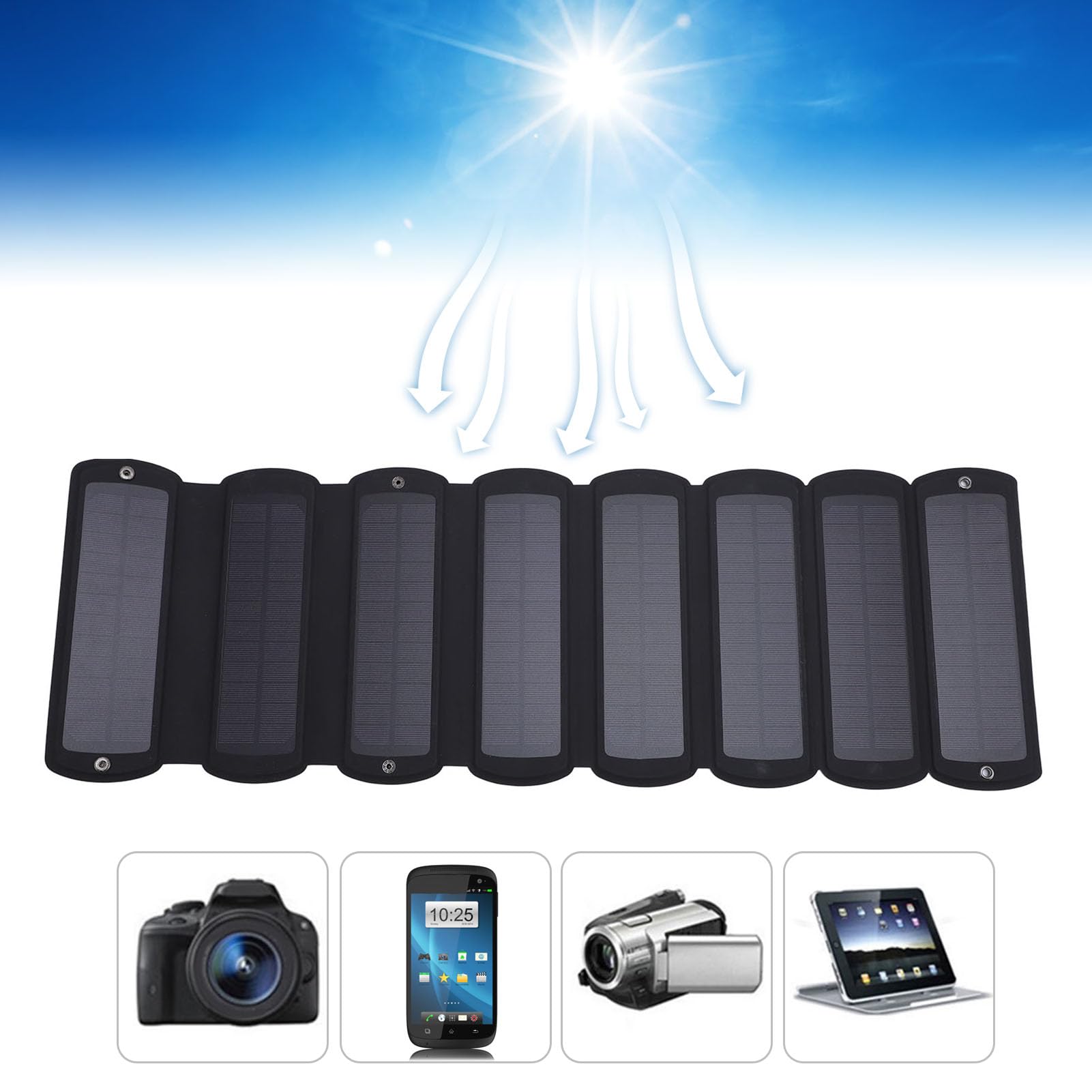 Pannello Solare Portatile da 32 W, Caricabatterie Efficiente da Pannello Solare Pieghevole da 32 W 5 V con 2 Uscite USB, Ideale per Laptop, Telefoni, Piccolo Ventilatore, Centrale Elettrica,